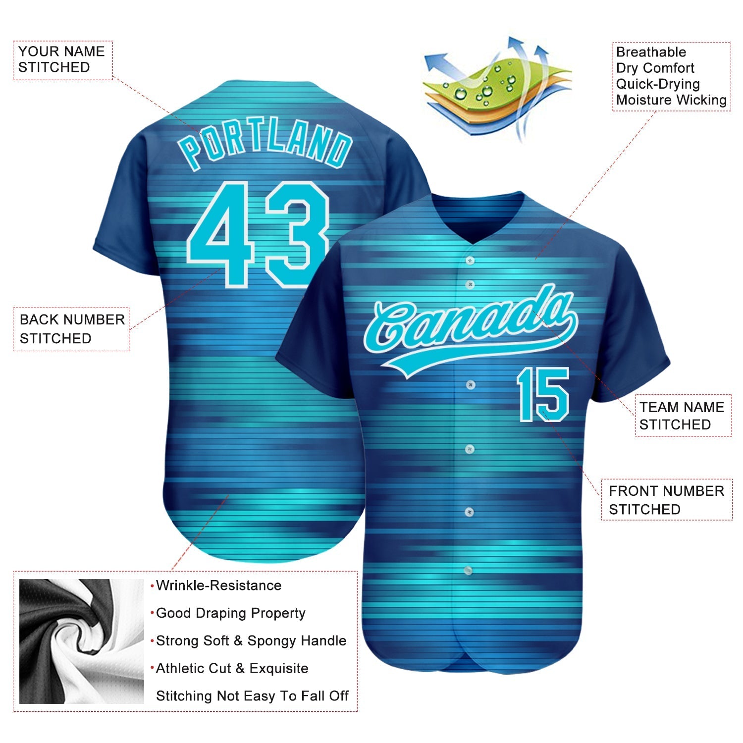Custom Royal Lakes Blue-White 3D Pattern Design Authentic Baseball Jersey baseball jersey product view 3