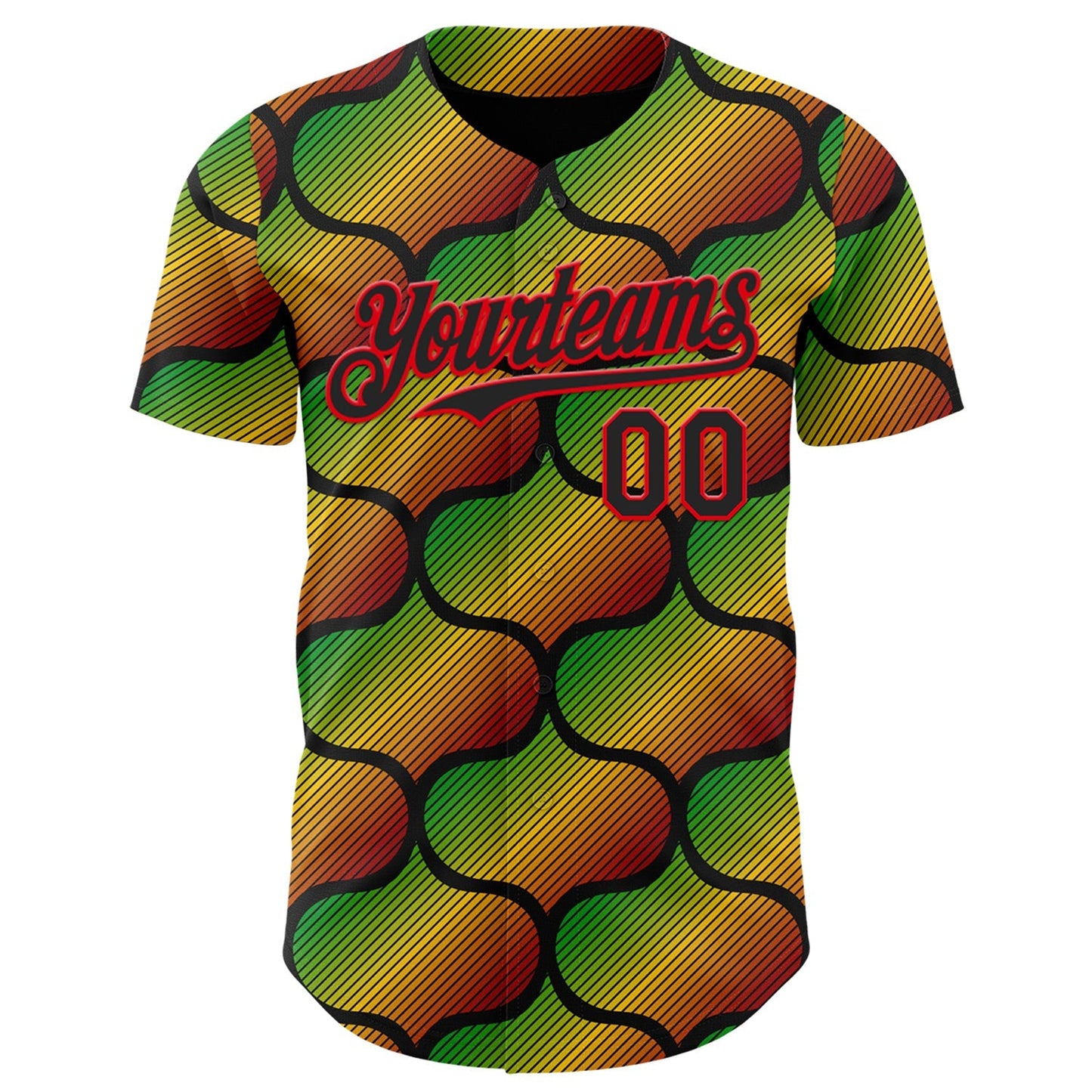 Custom Black Fire Red Green-Yellow 3D Pattern Design Black History Month Gradient African Ethnicity Style Authentic Baseball Jersey baseball jersey product view 2