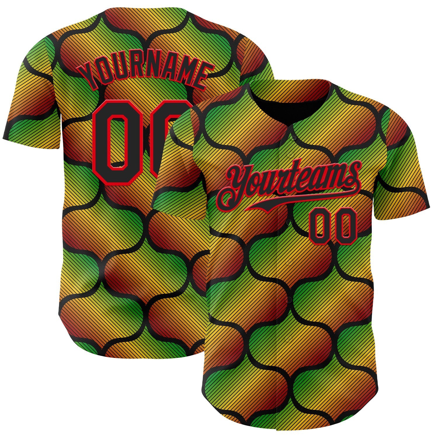 Custom Black Fire Red Green-Yellow 3D Pattern Design Black History Month Gradient African Ethnicity Style Authentic Baseball Jersey baseball jersey product view 1