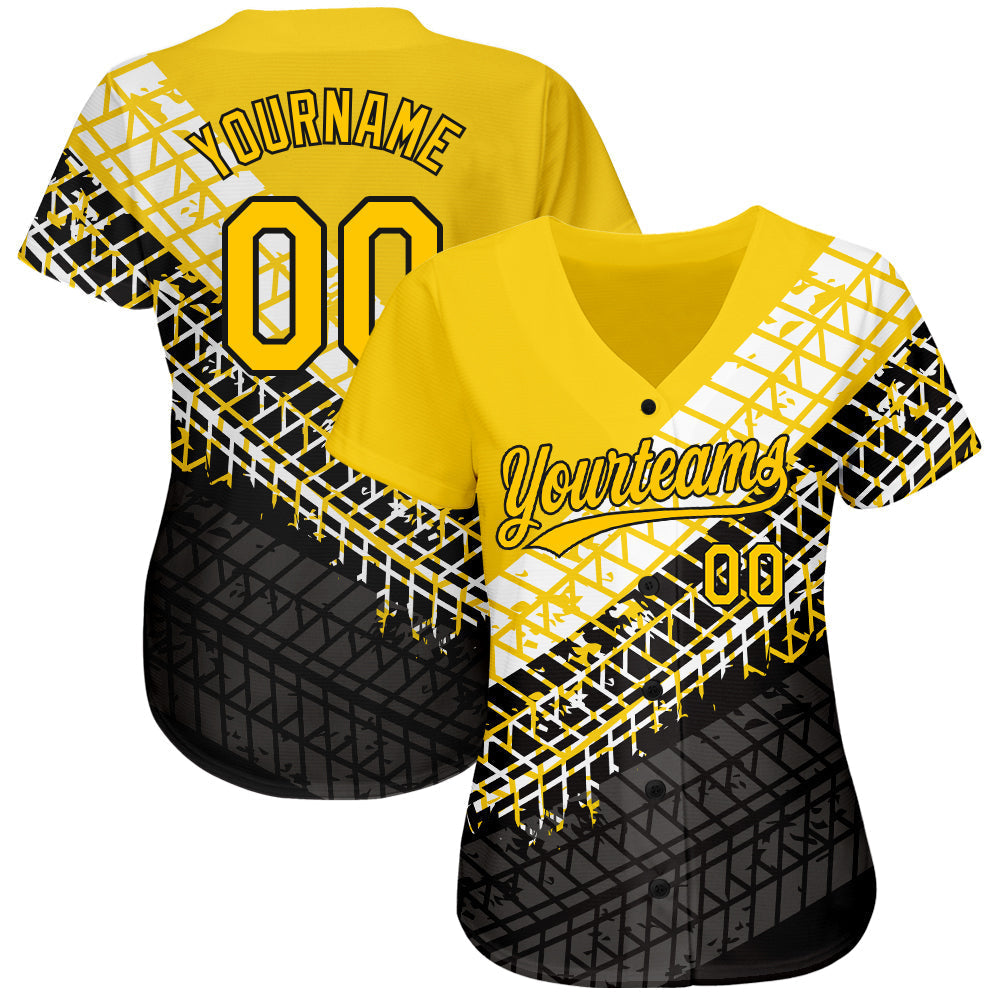 Custom Gold Gold-Black 3D Pattern Design Authentic Baseball Jersey baseball jersey product view 2