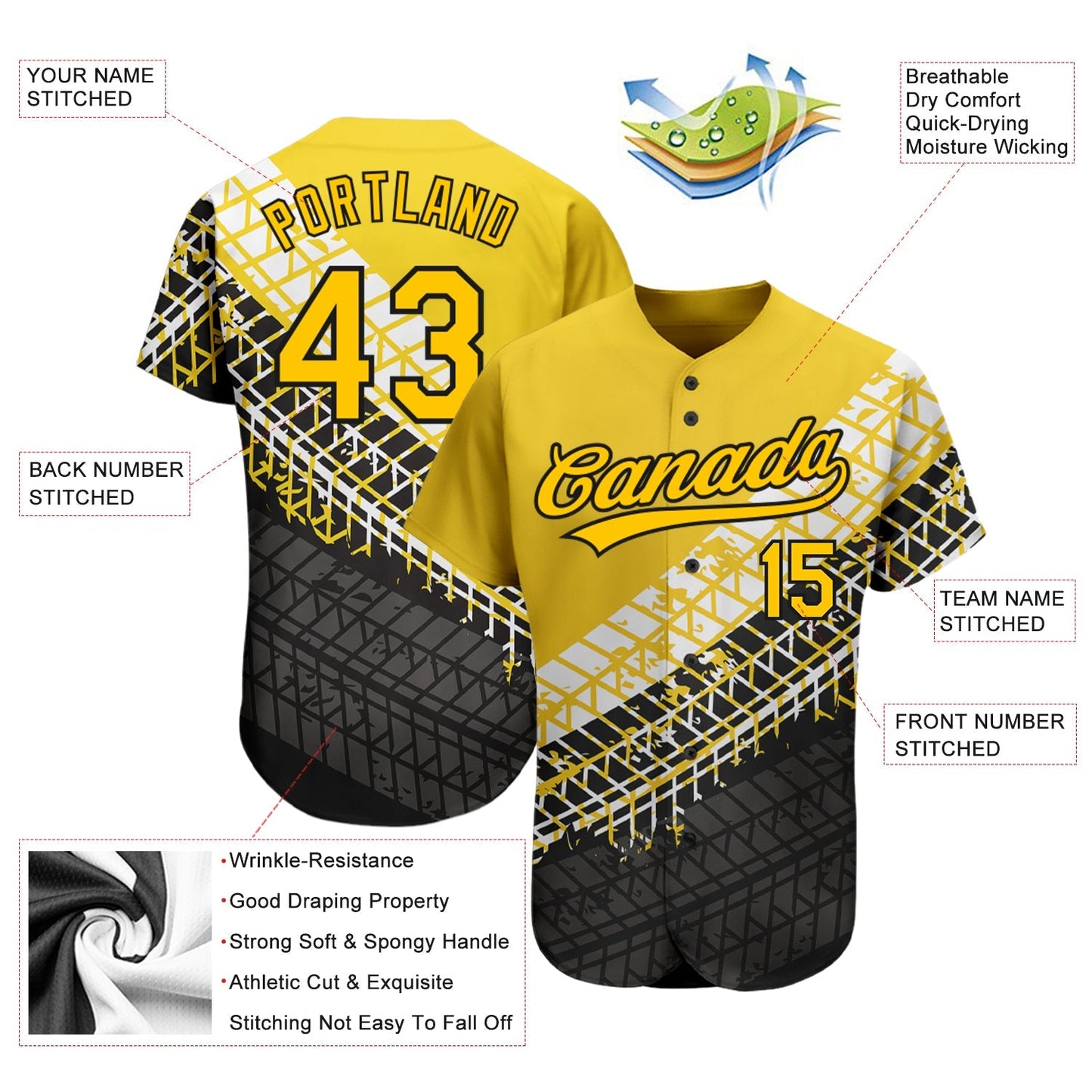 Custom Gold Gold-Black 3D Pattern Design Authentic Baseball Jersey baseball jersey product view 3
