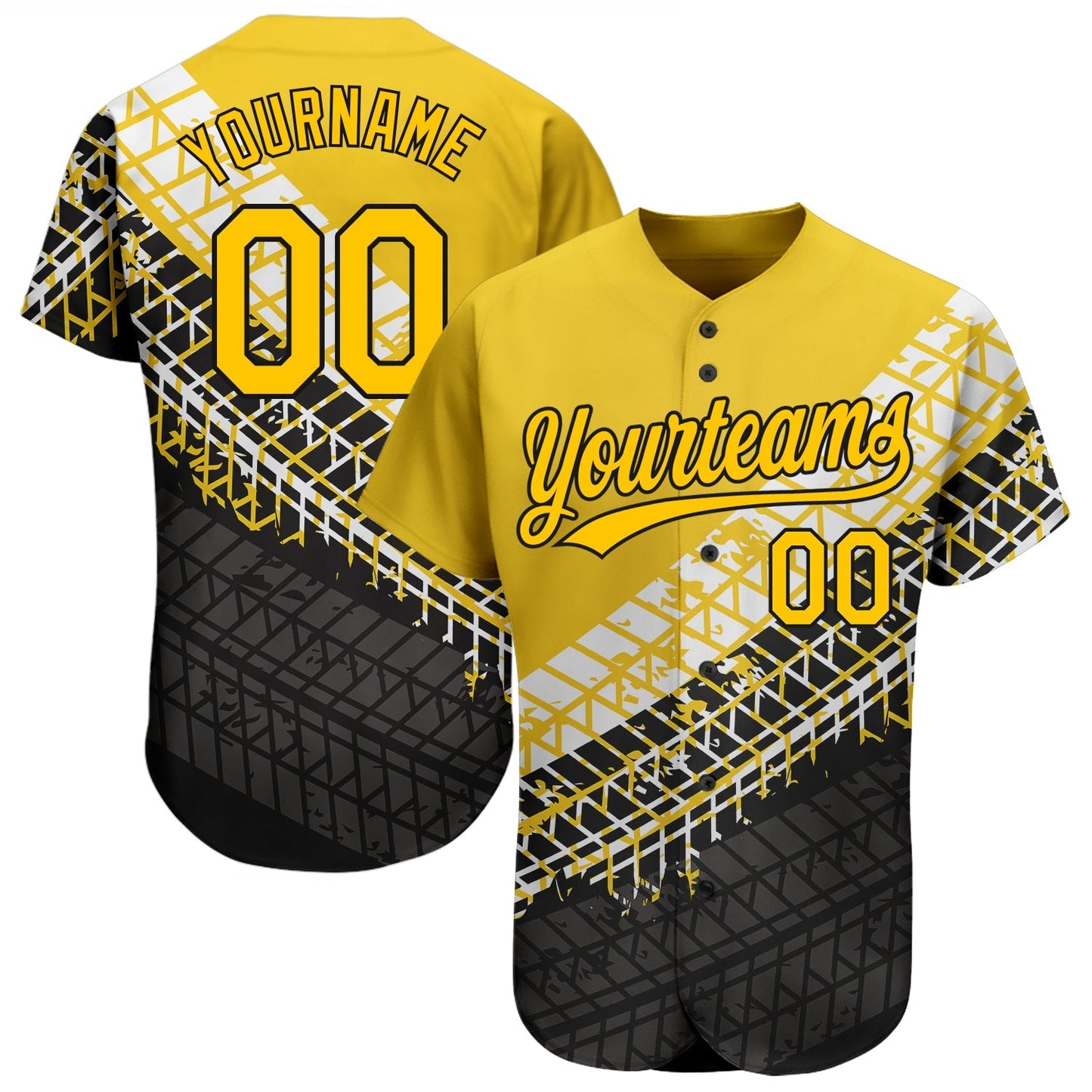 Custom Gold Gold-Black 3D Pattern Design Authentic Baseball Jersey baseball jersey product view 1