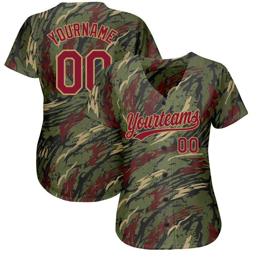 Custom Olive Crimson-Old Gold 3D Pattern Design Authentic Salute To Service Baseball Jersey baseball jersey product view 2