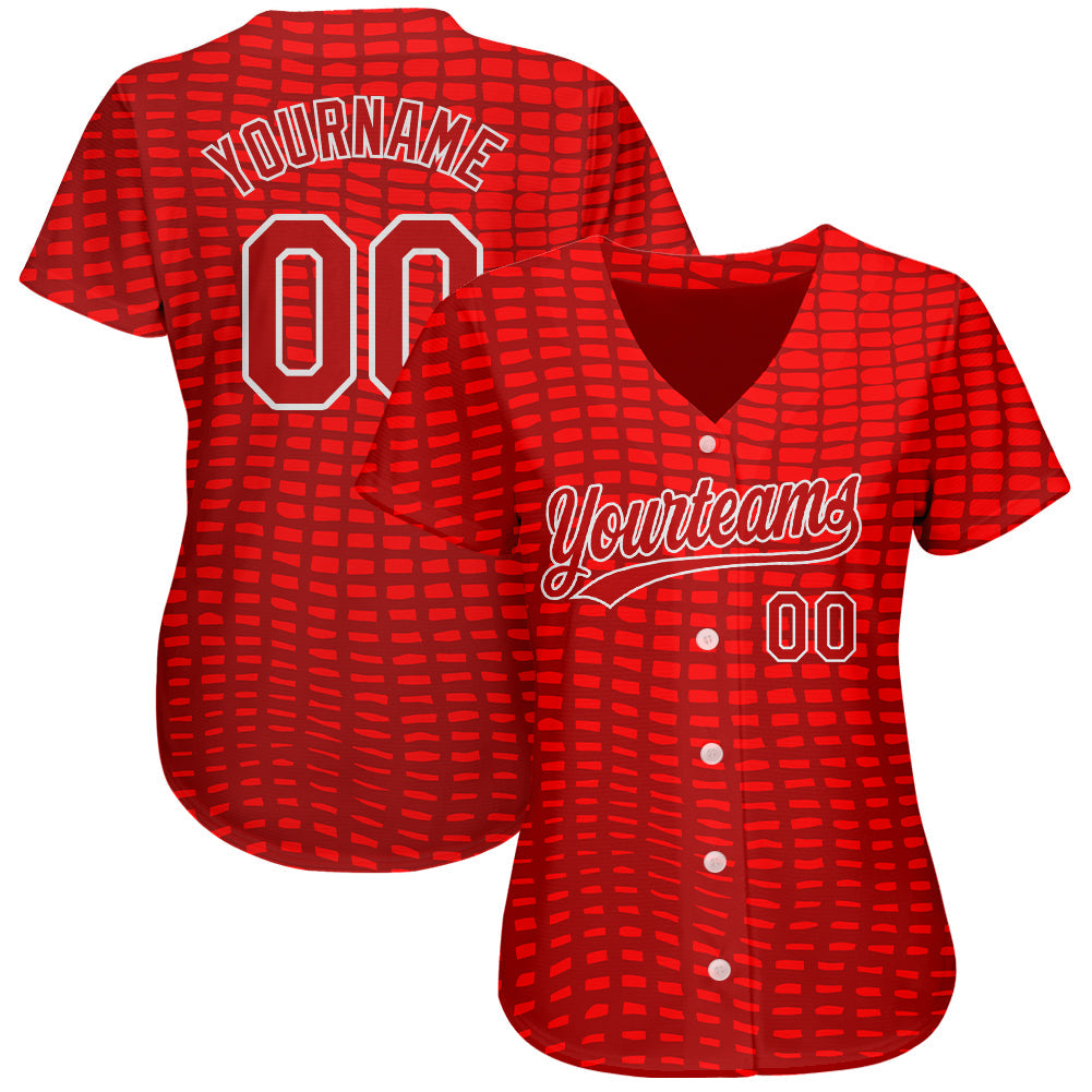 Custom Red Red-White 3D Pattern Design Authentic Baseball Jersey baseball jersey product view 2