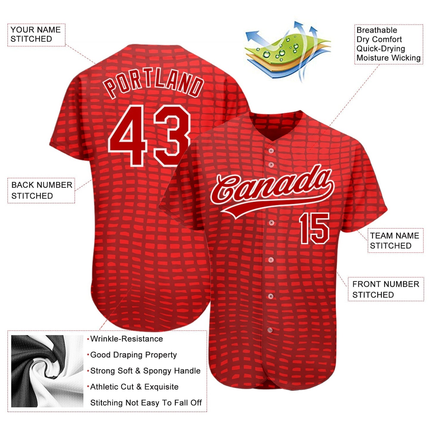 Custom Red Red-White 3D Pattern Design Authentic Baseball Jersey baseball jersey product view 3