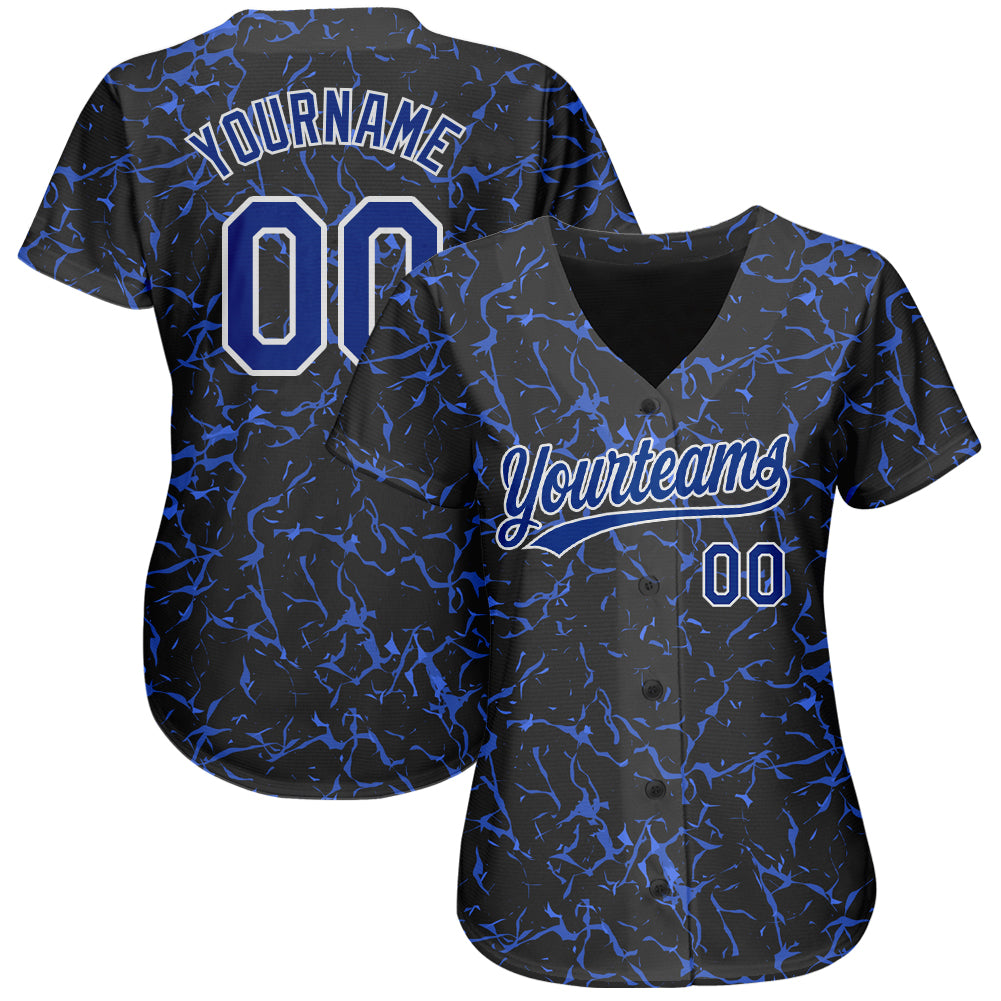 Custom Black Royal-White 3D Pattern Design Authentic Baseball Jersey baseball jersey product view 2