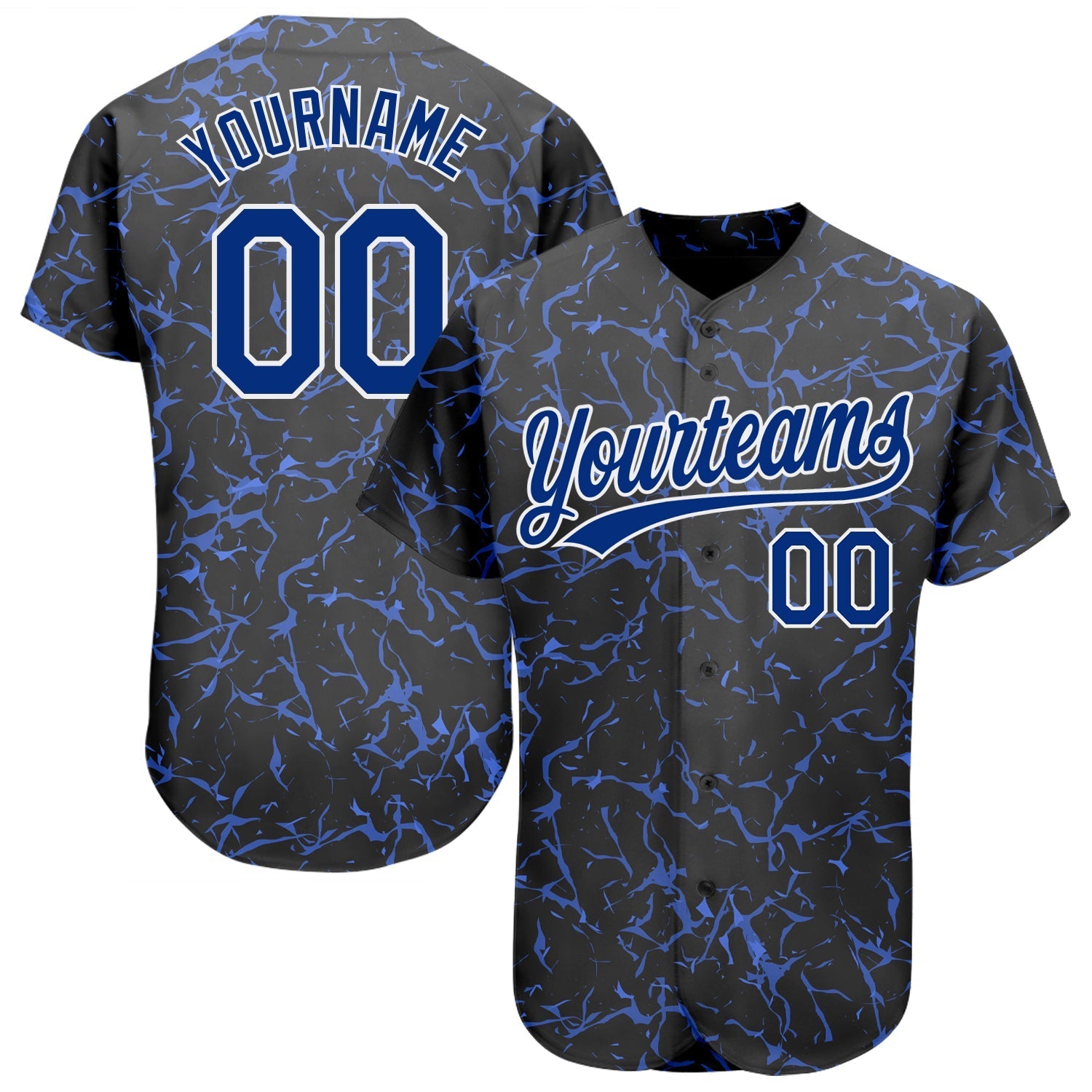 Custom Black Royal-White 3D Pattern Design Authentic Baseball Jersey baseball jersey product view 1