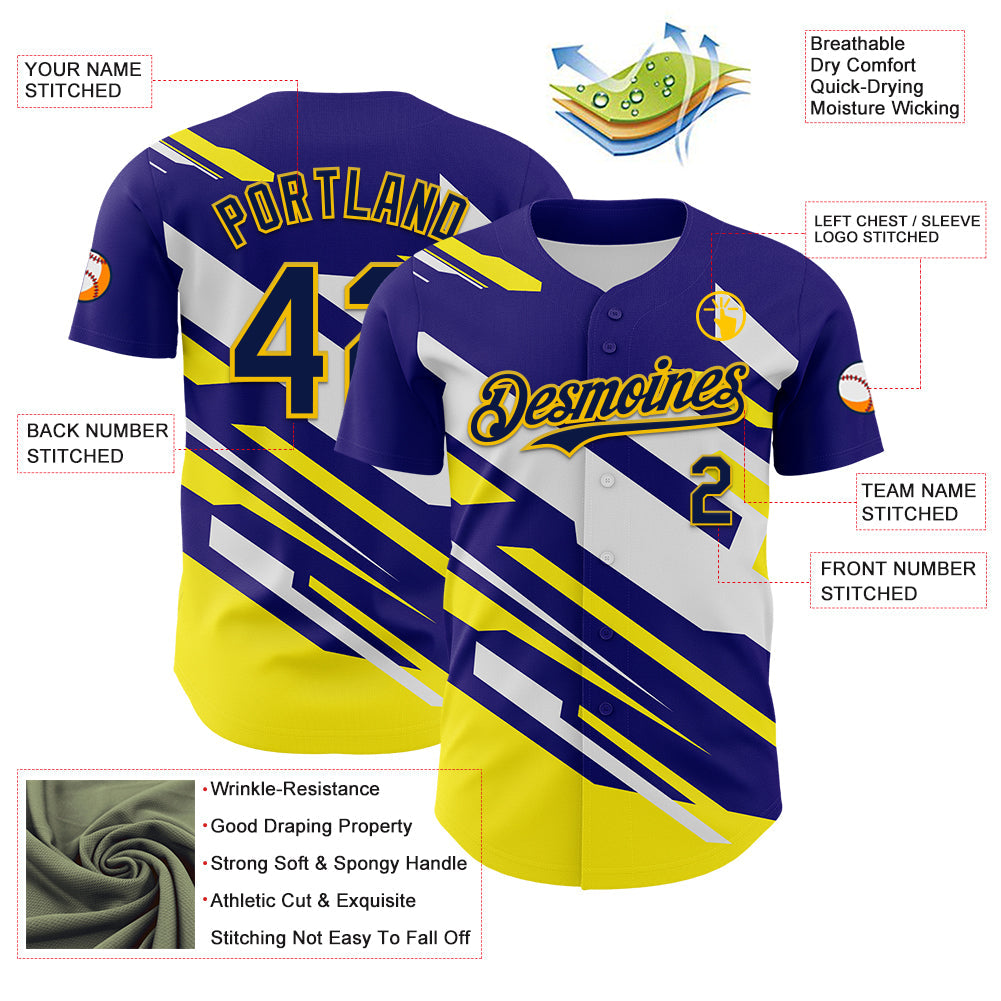 Custom Purple Navy Yellow-White Car Racing Formula Auto Motorsport Authentic Baseball Jersey baseball jersey product view 3