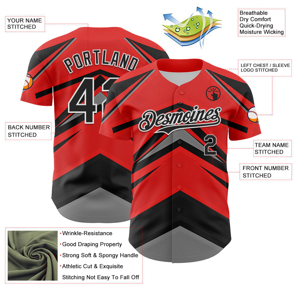 Custom Red Black White-Gray Car Racing Formula Auto Motorsport Authentic Baseball Jersey baseball jersey product view 3