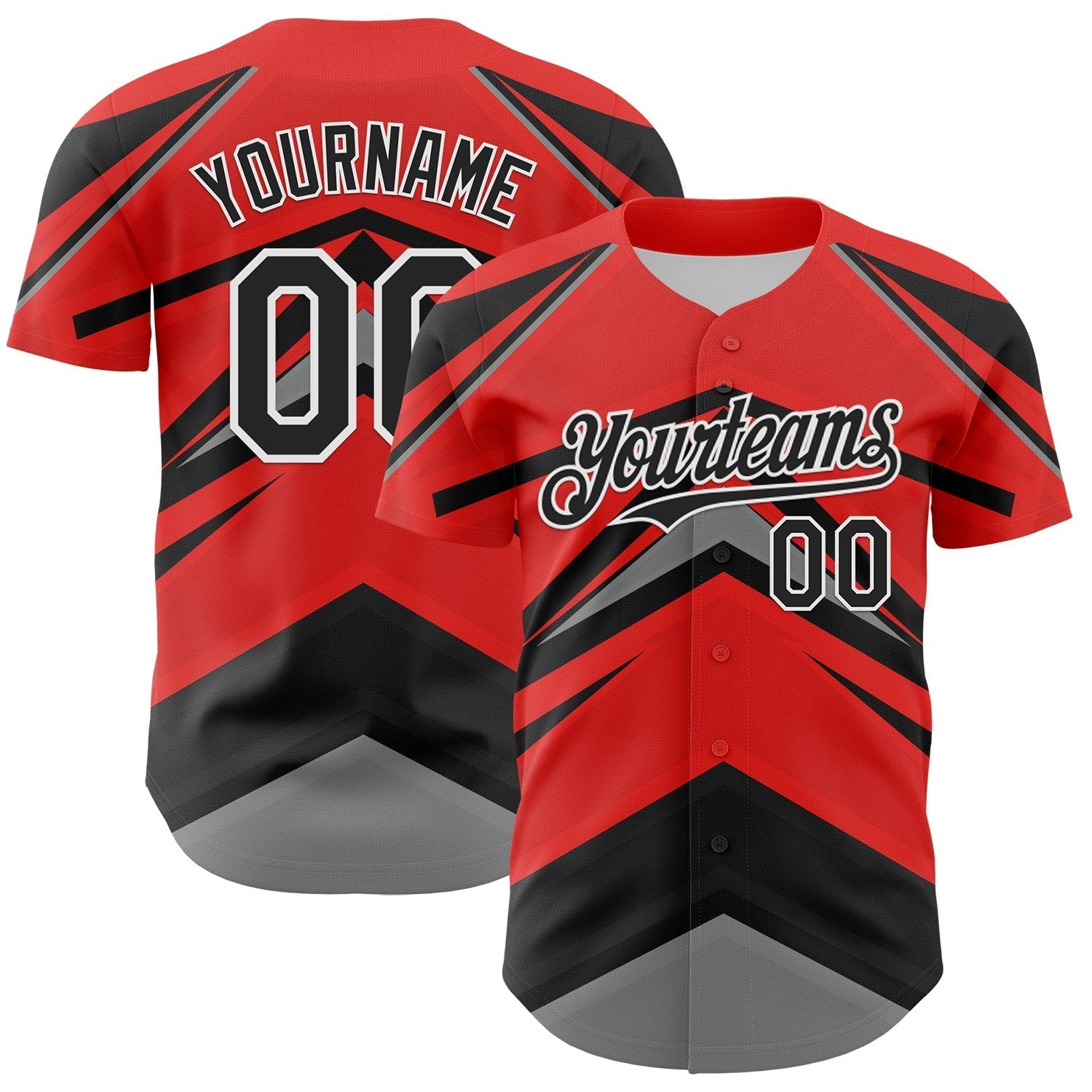 Custom Red Black White-Gray Car Racing Formula Auto Motorsport Authentic Baseball Jersey baseball jersey product view 1