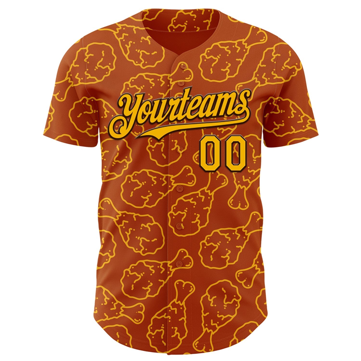 Custom Texas Orange Gold-Black Foodie Fast Food Fried Chicken Authentic Baseball Jersey baseball jersey product view 2