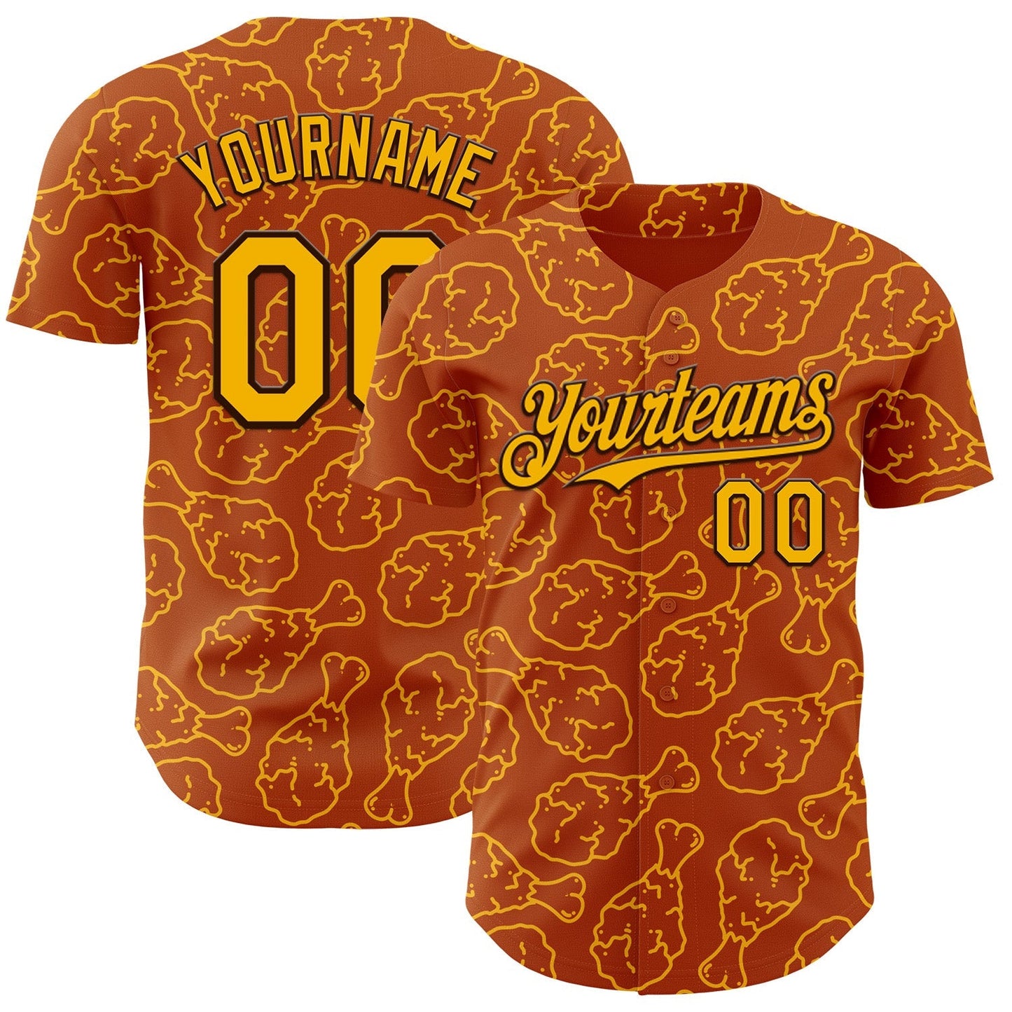 Custom Texas Orange Gold-Black Foodie Fast Food Fried Chicken Authentic Baseball Jersey baseball jersey product view 1