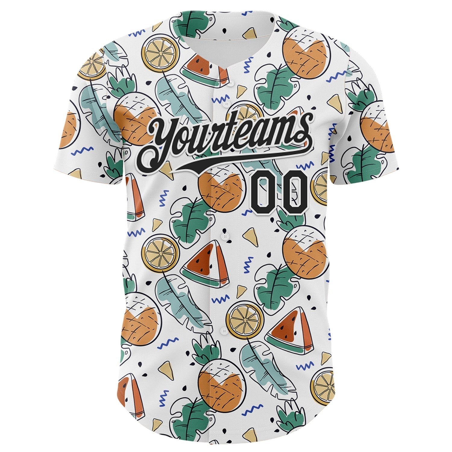 Custom White Black Foodie Summer Fruits Authentic Baseball Jersey baseball jersey product view 2