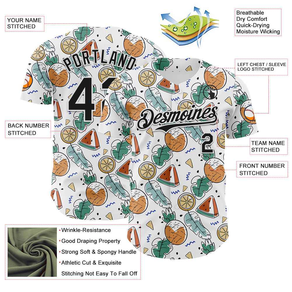 Custom White Black Foodie Summer Fruits Authentic Baseball Jersey baseball jersey product view 3