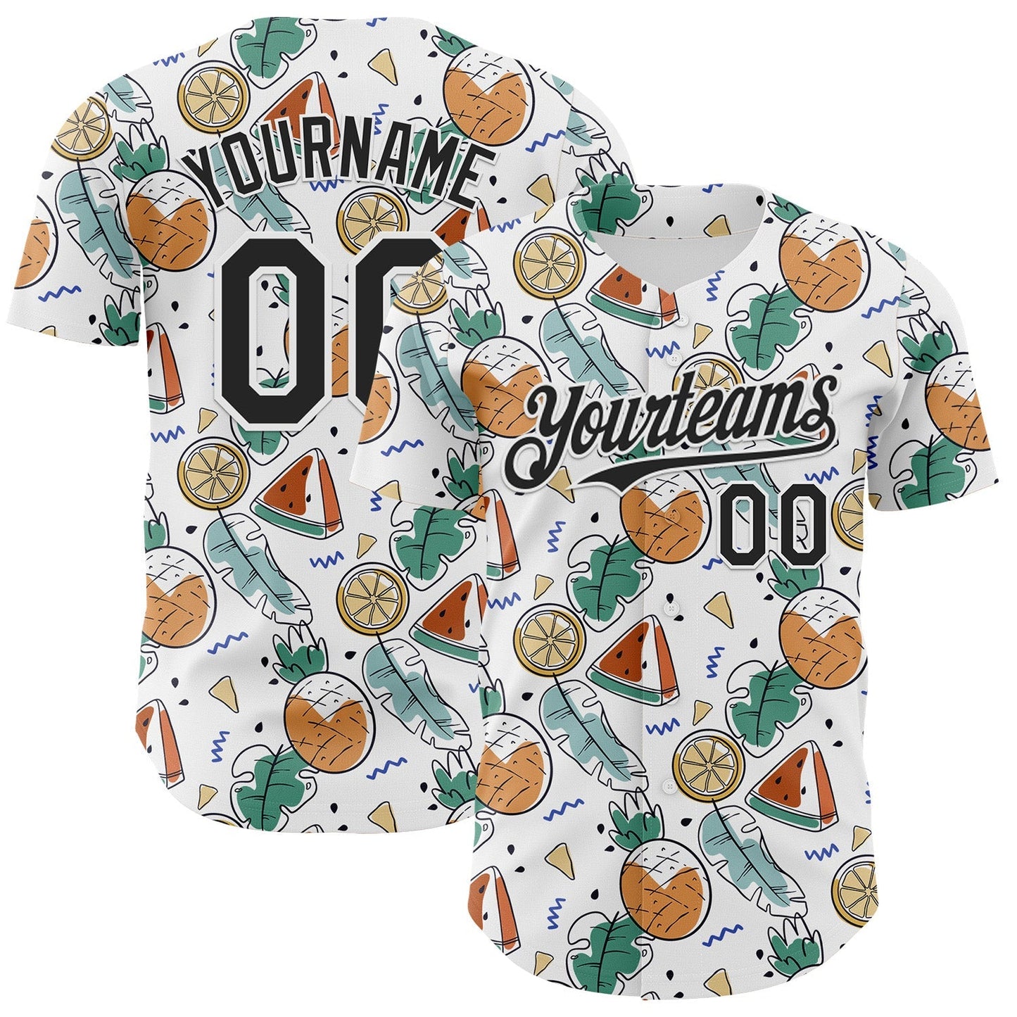 Custom White Black Foodie Summer Fruits Authentic Baseball Jersey baseball jersey product view 1