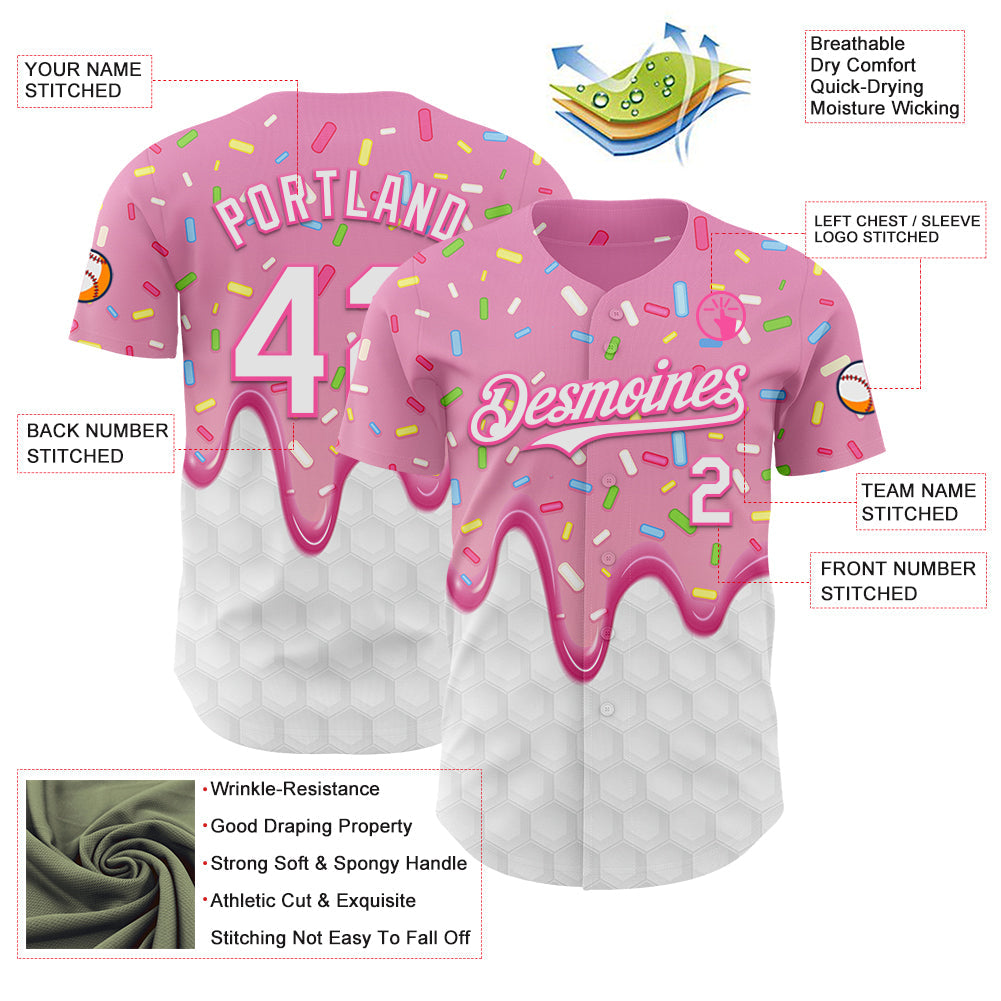 Custom Pink White Foodie Dripping Ice Cream Authentic Baseball Jersey baseball jersey product view 3