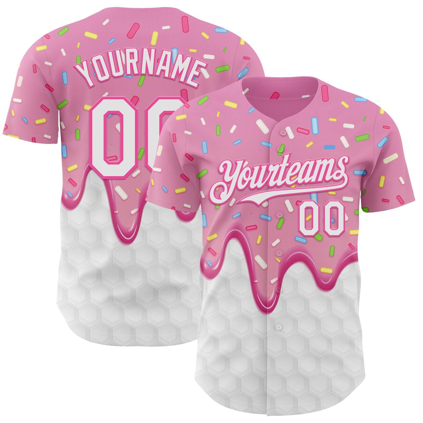 Custom Pink White Foodie Dripping Ice Cream Authentic Baseball Jersey baseball jersey product view 1