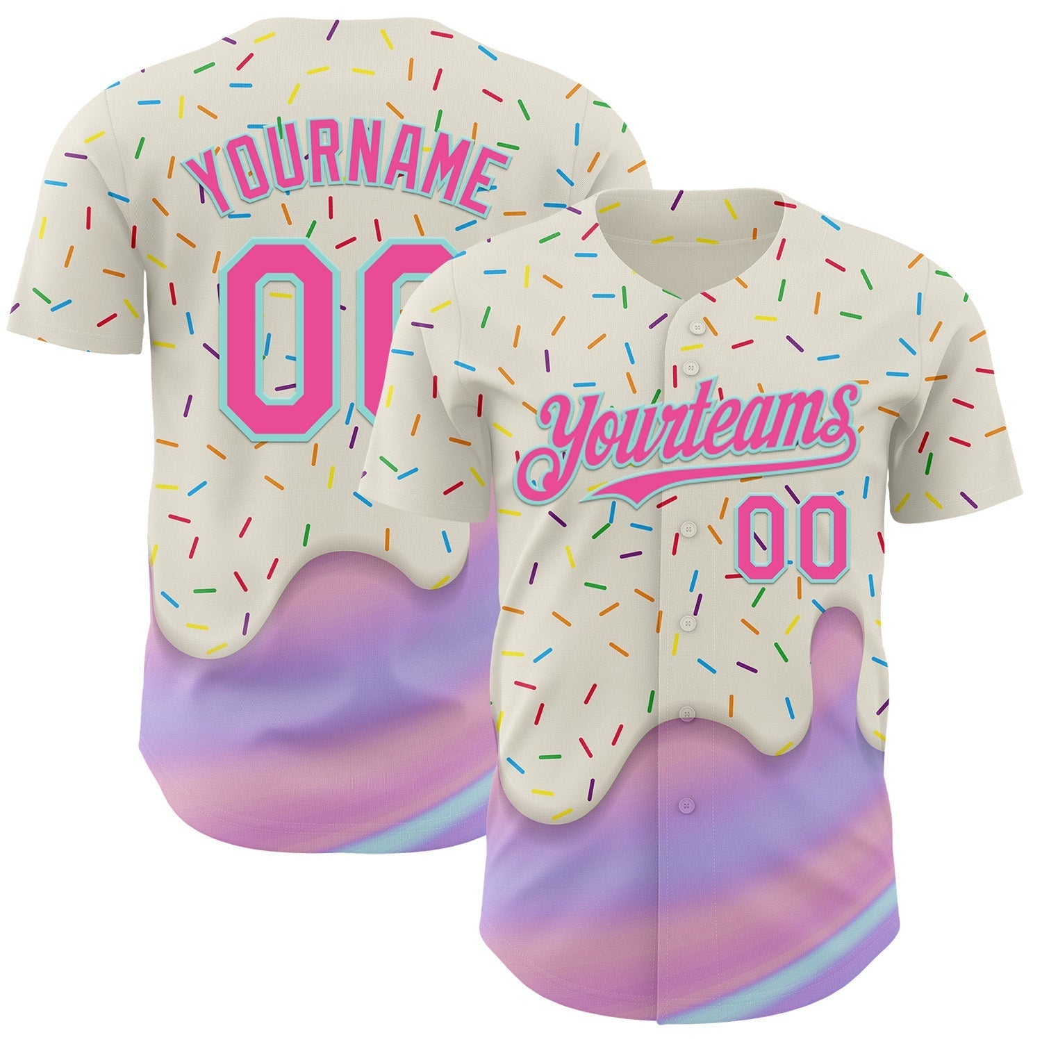Custom Cream Pink-Ice Blue Foodie Dripping Ice Cream Authentic Baseball Jersey baseball jersey product view 1