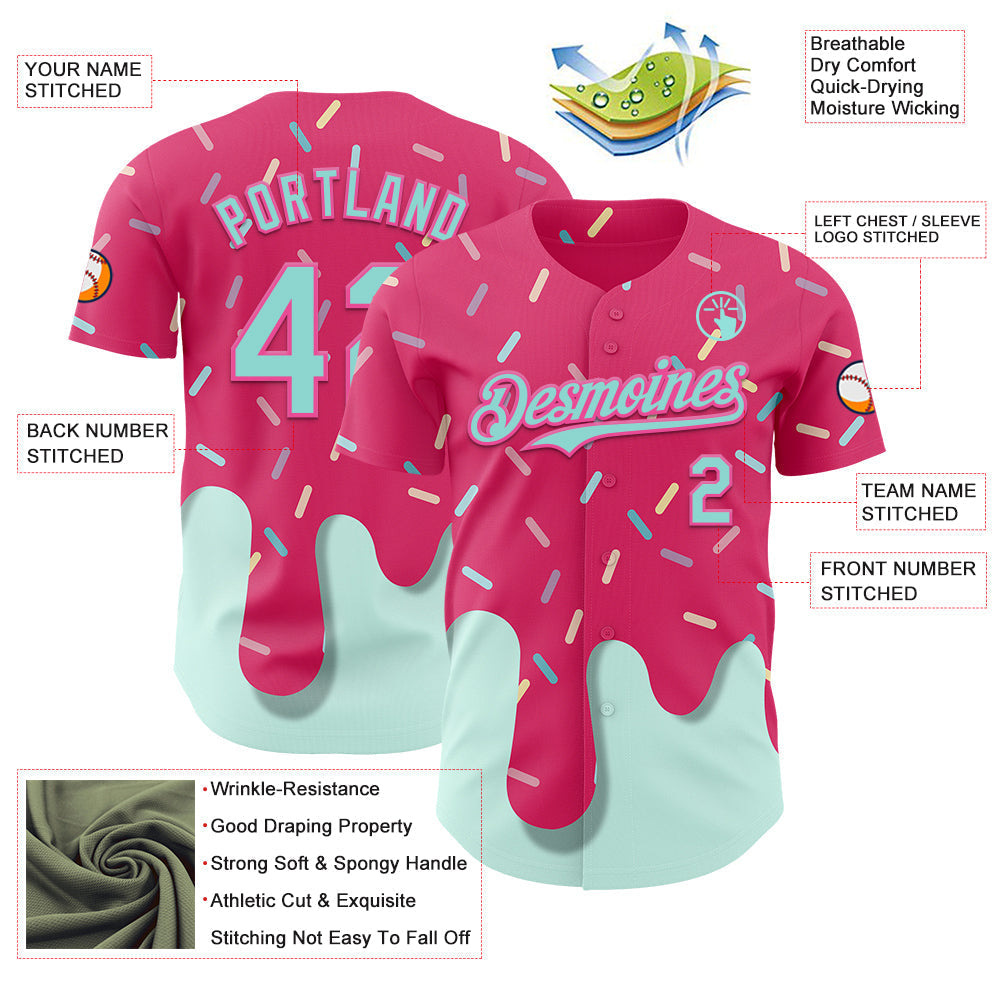 Custom Pink Ice Blue Foodie Dripping Ice Cream Authentic Baseball Jersey baseball jersey product view 3