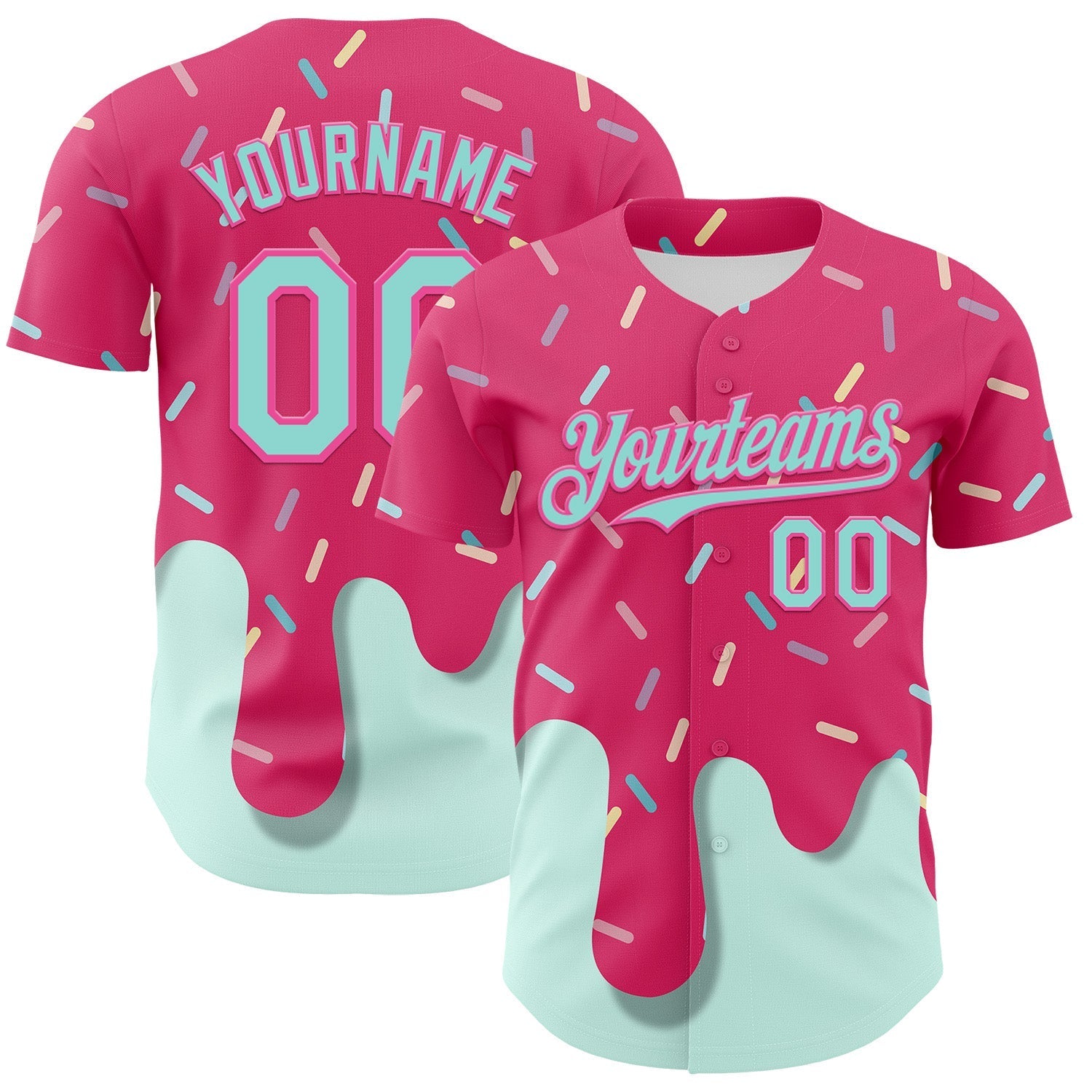 Custom Pink Ice Blue Foodie Dripping Ice Cream Authentic Baseball Jersey baseball jersey product view 1