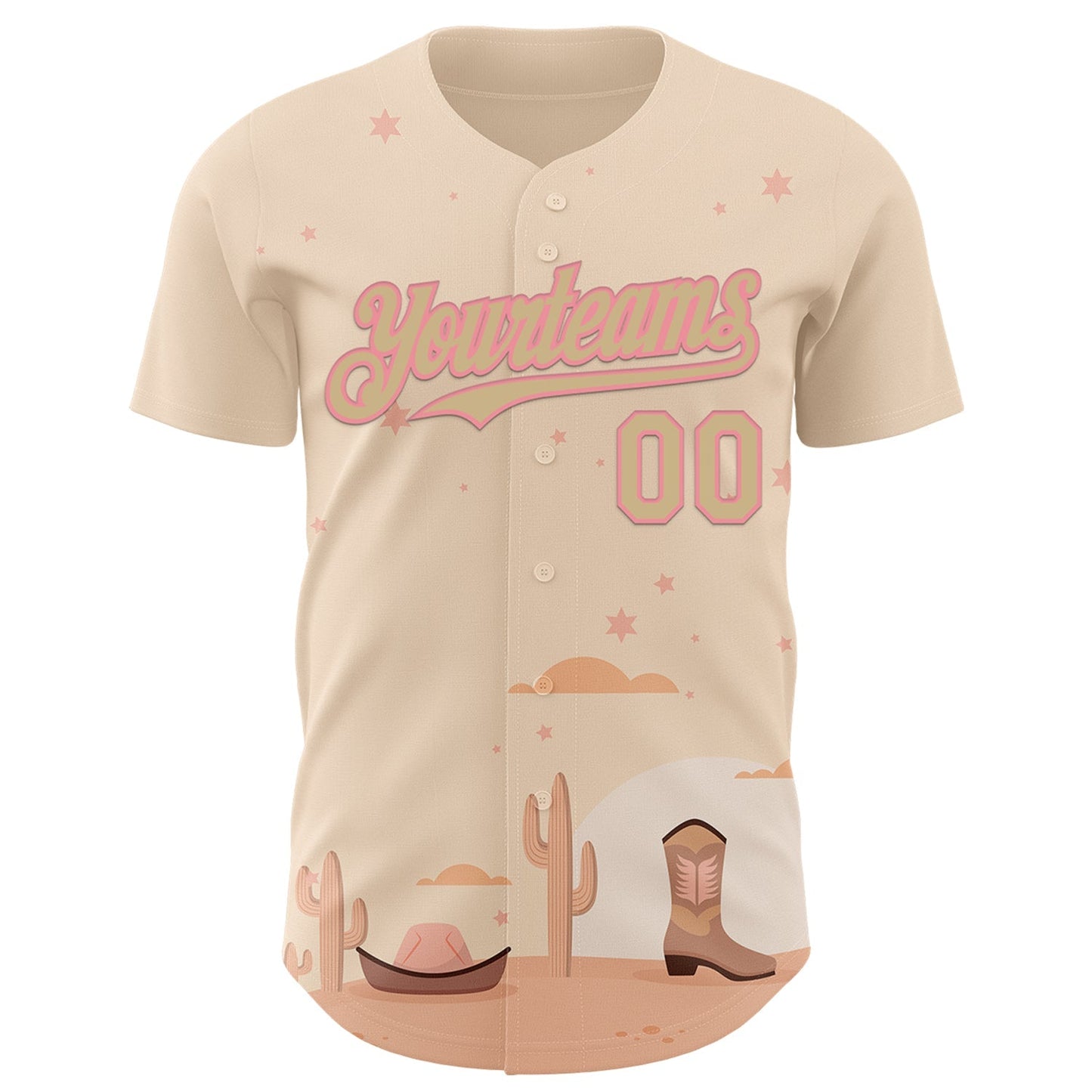 Custom City Cream Vegas Gold-Medium Pink Texas Cowboy Landscape City Edition Authentic Baseball Jersey baseball jersey product view 2