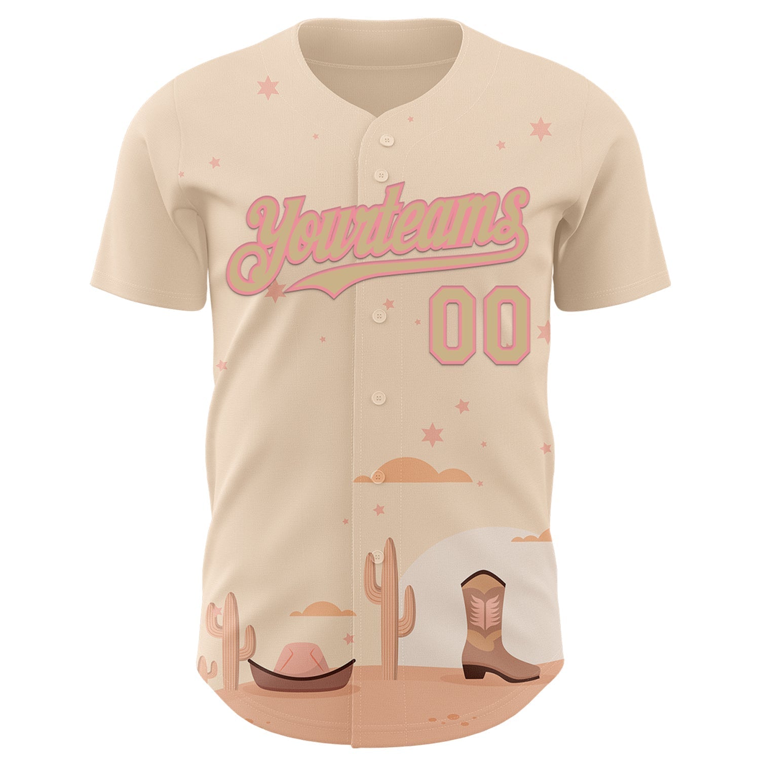 Custom City Cream Vegas Gold-Medium Pink Texas Cowboy Landscape City Edition Authentic Baseball Jersey baseball jersey product view 2