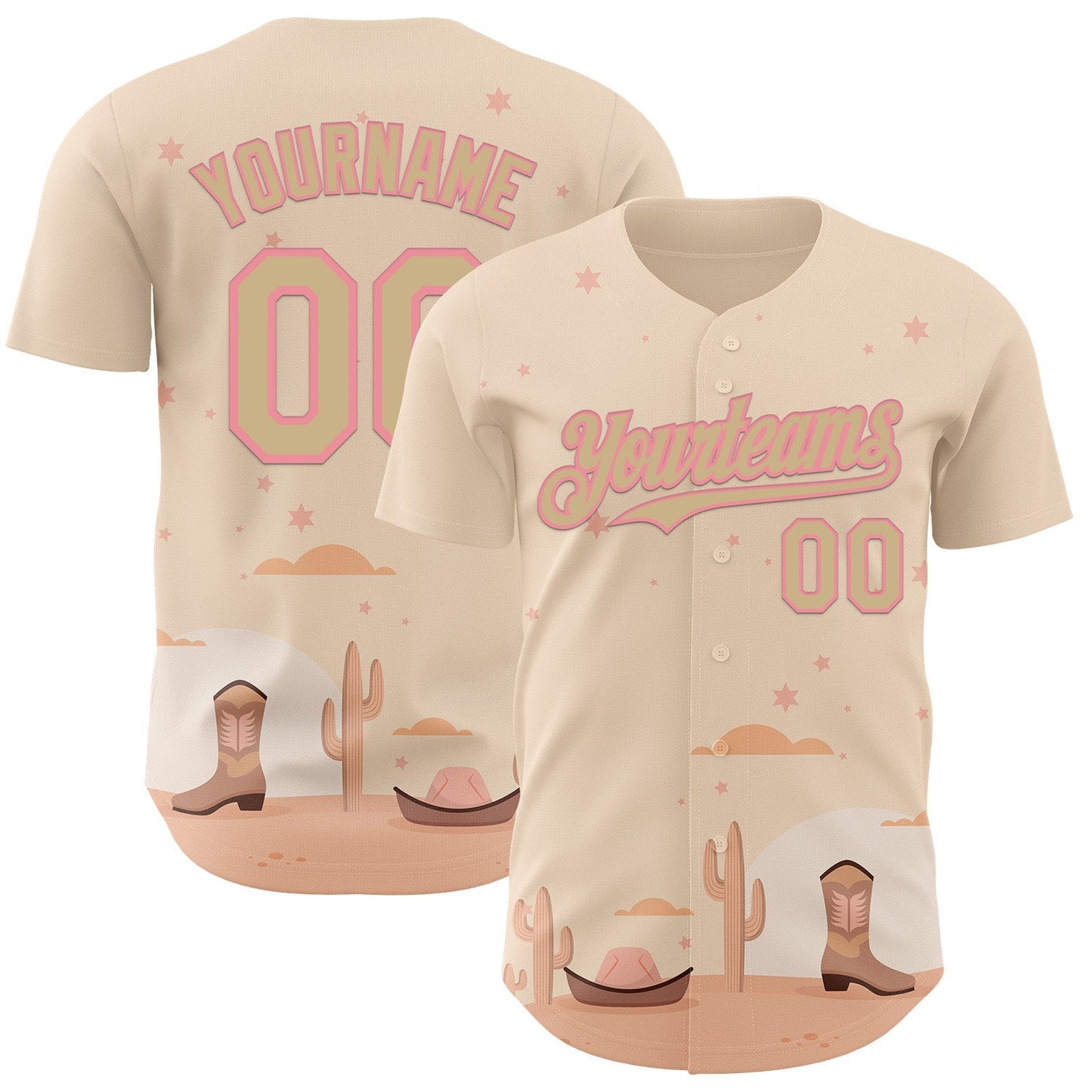 Custom City Cream Vegas Gold-Medium Pink Texas Cowboy Landscape City Edition Authentic Baseball Jersey baseball jersey product view 1