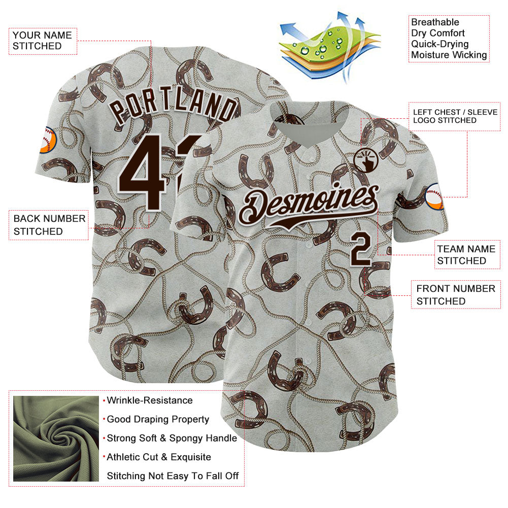 Custom Gray Brown-White Texas Horseshoe Cowboy City Edition Authentic Baseball Jersey baseball jersey product view 3
