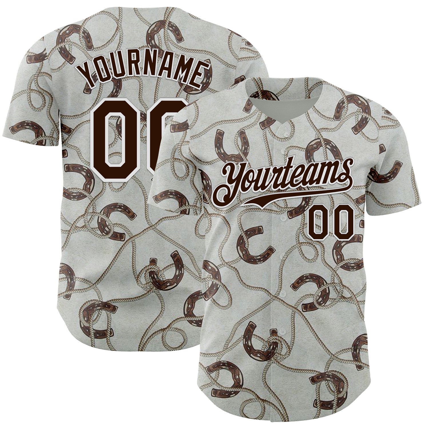 Custom Gray Brown-White Texas Horseshoe Cowboy City Edition Authentic Baseball Jersey baseball jersey product view 1