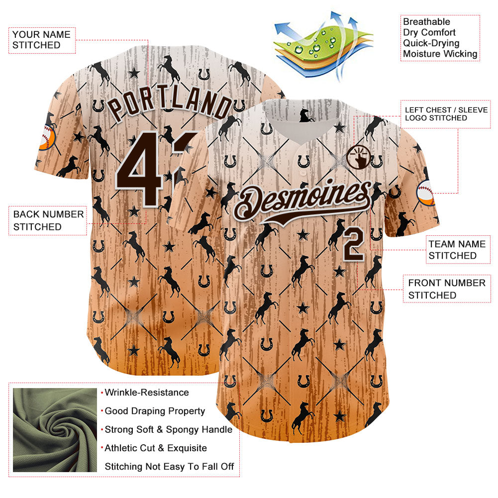 Custom Orange Brown-White Texas Horseshoe Cowboy City Edition Authentic Baseball Jersey baseball jersey product view 3