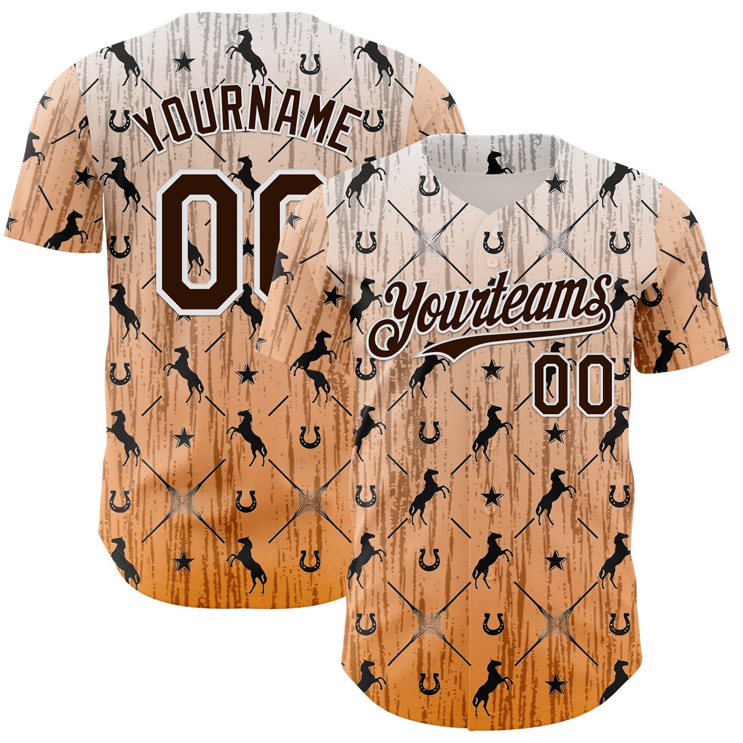 Custom Orange Brown-White Texas Horseshoe Cowboy City Edition Authentic Baseball Jersey baseball jersey product view 1
