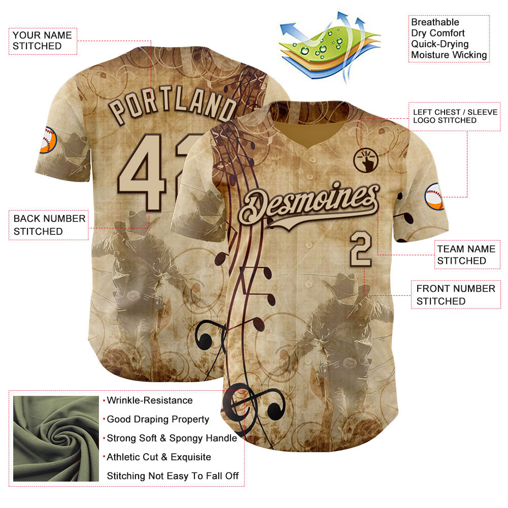 Custom City Cream Brown Texas Grunge Cowboy Country Music City Edition Authentic Baseball Jersey baseball jersey product view 3