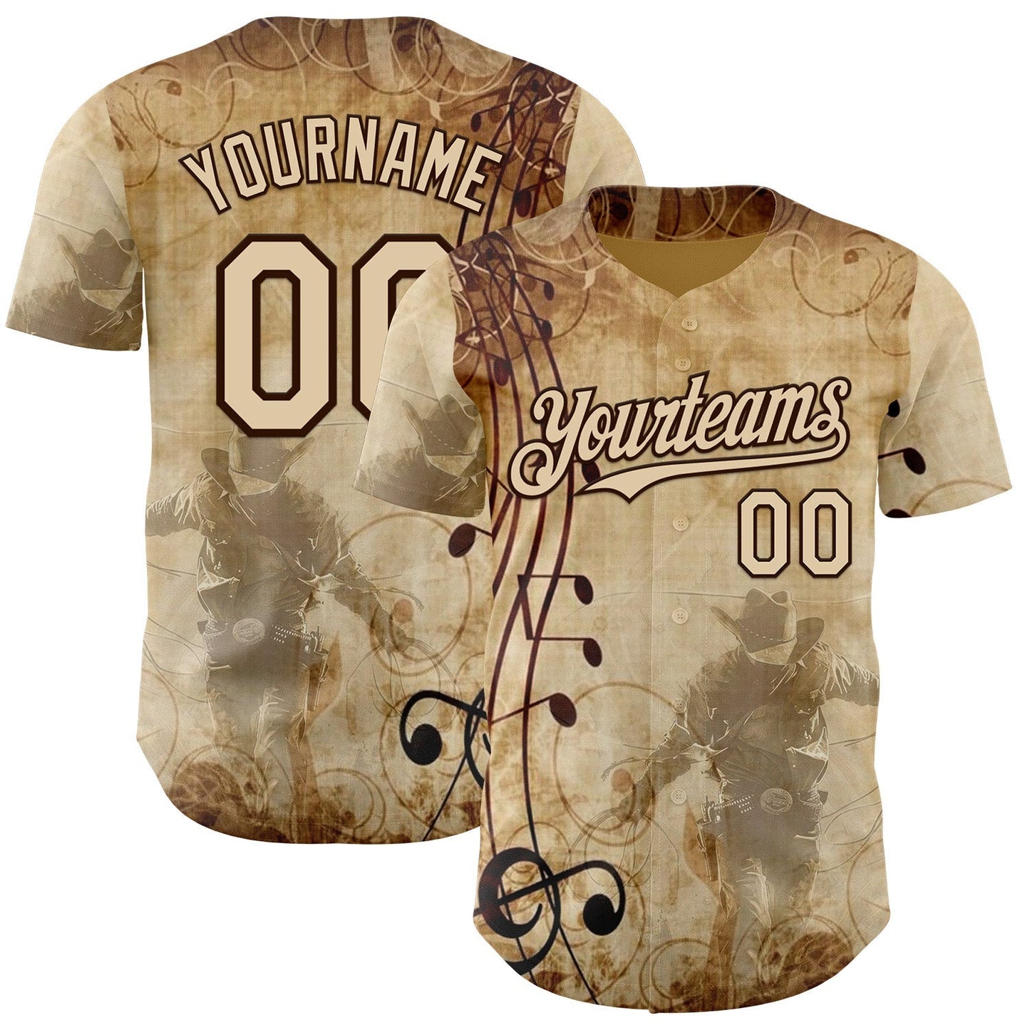 Custom City Cream Brown Texas Grunge Cowboy Country Music City Edition Authentic Baseball Jersey baseball jersey product view 1