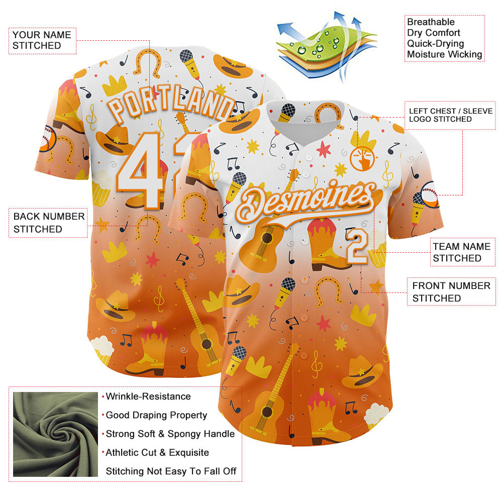 Custom White Bay Orange Texas Cowboy Country Music City Edition Authentic Baseball Jersey baseball jersey product view 3