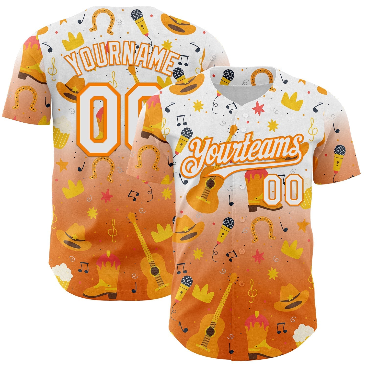 Custom White Bay Orange Texas Cowboy Country Music City Edition Authentic Baseball Jersey baseball jersey product view 1