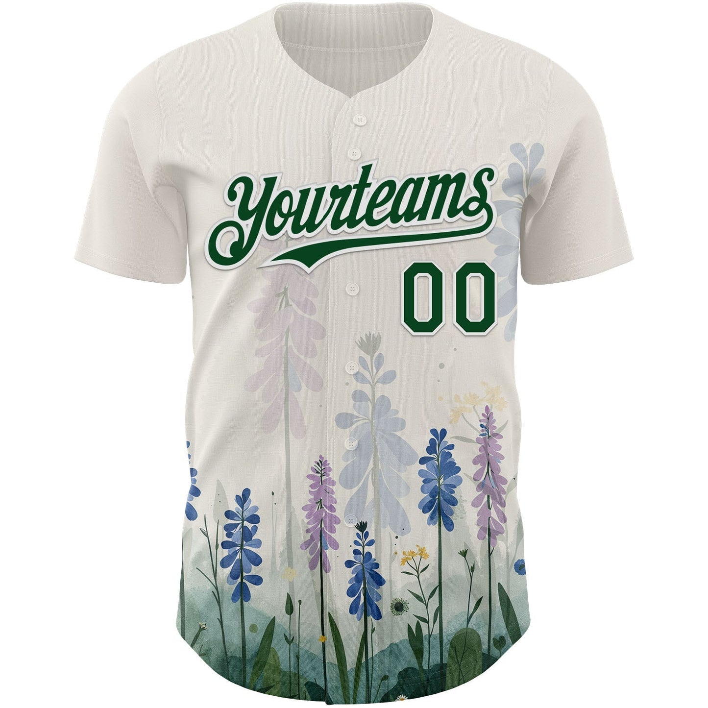 Custom White Green Texas Bluebonnet Floral City Edition Authentic Baseball Jersey baseball jersey product view 2