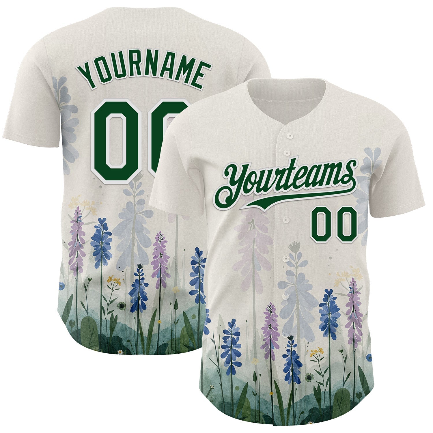 Custom White Green Texas Bluebonnet Floral City Edition Authentic Baseball Jersey baseball jersey product view 1