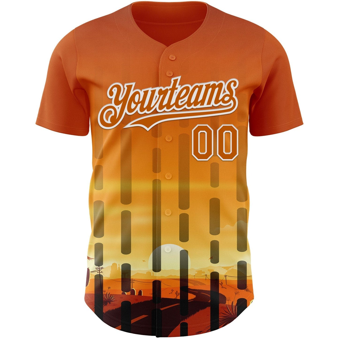Custom Texas Orange Yellow Black-White Texas Sunset Southwest Landscape City Edition Authentic Baseball Jersey baseball jersey product view 2