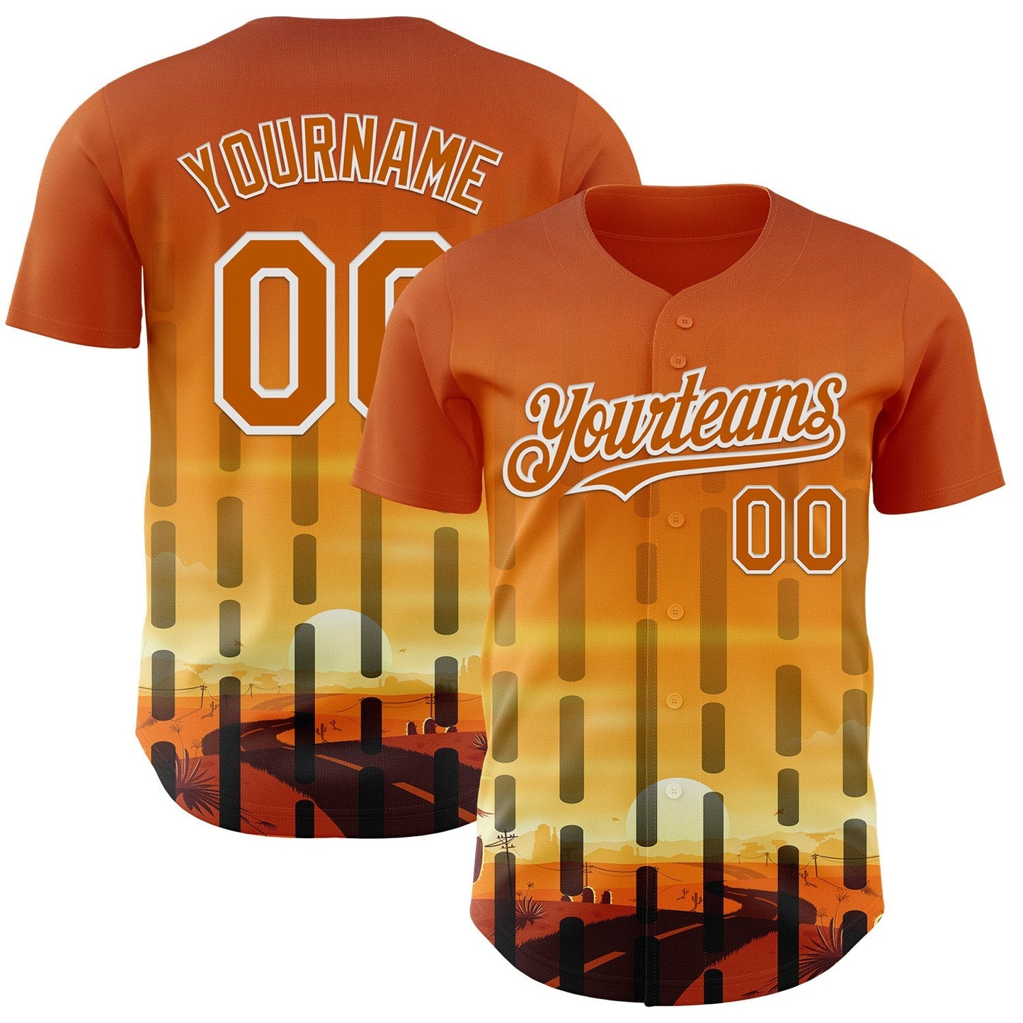 Custom Texas Orange Yellow Black-White Texas Sunset Southwest Landscape City Edition Authentic Baseball Jersey baseball jersey product view 1