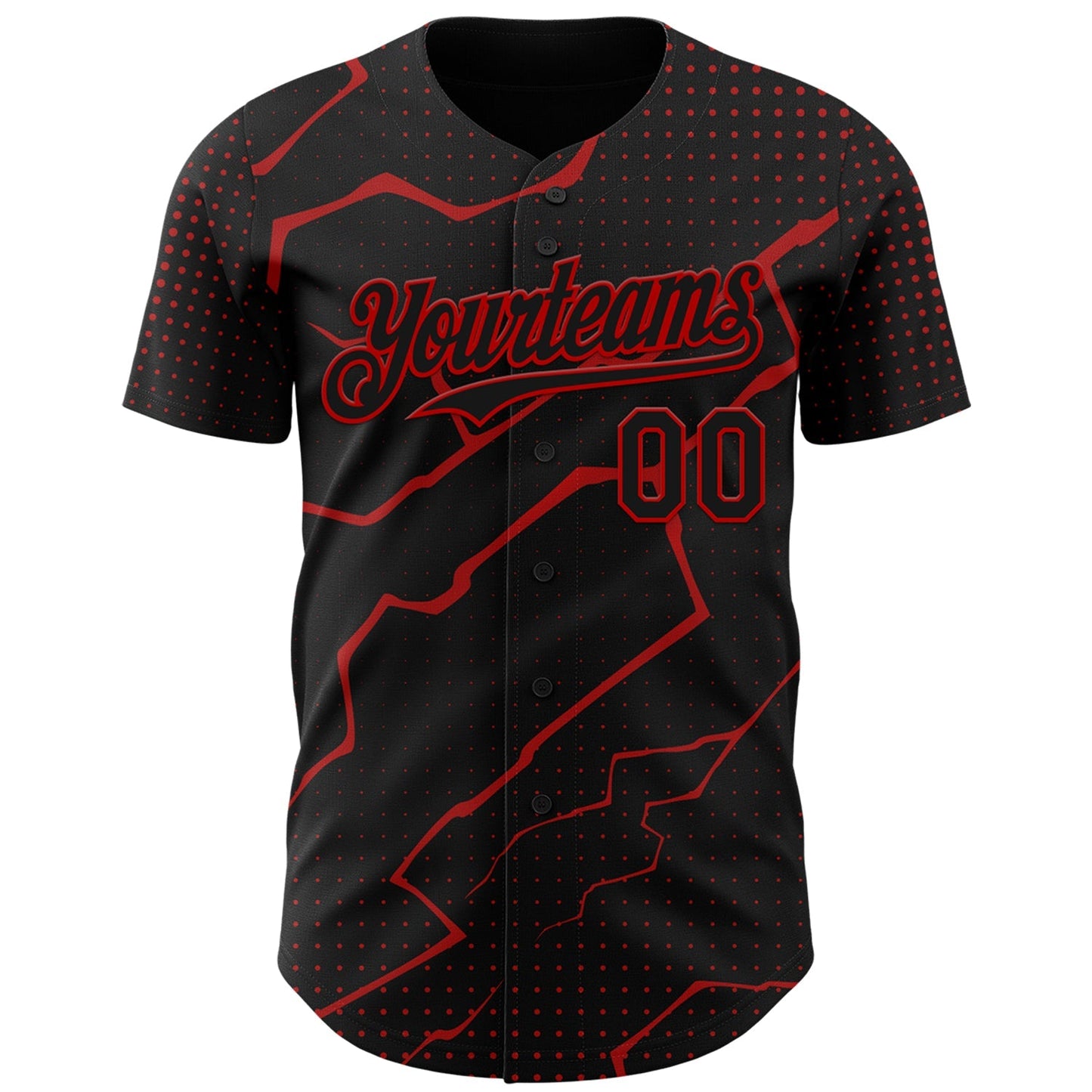 Custom Black Red Lightning Polka Dot Authentic Baseball Jersey baseball jersey product view 2