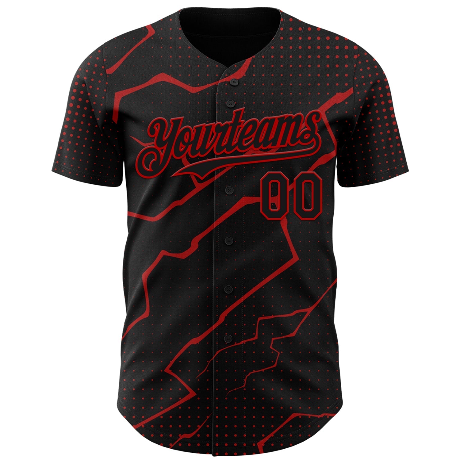 Custom Black Red Lightning Polka Dot Authentic Baseball Jersey baseball jersey product view 2