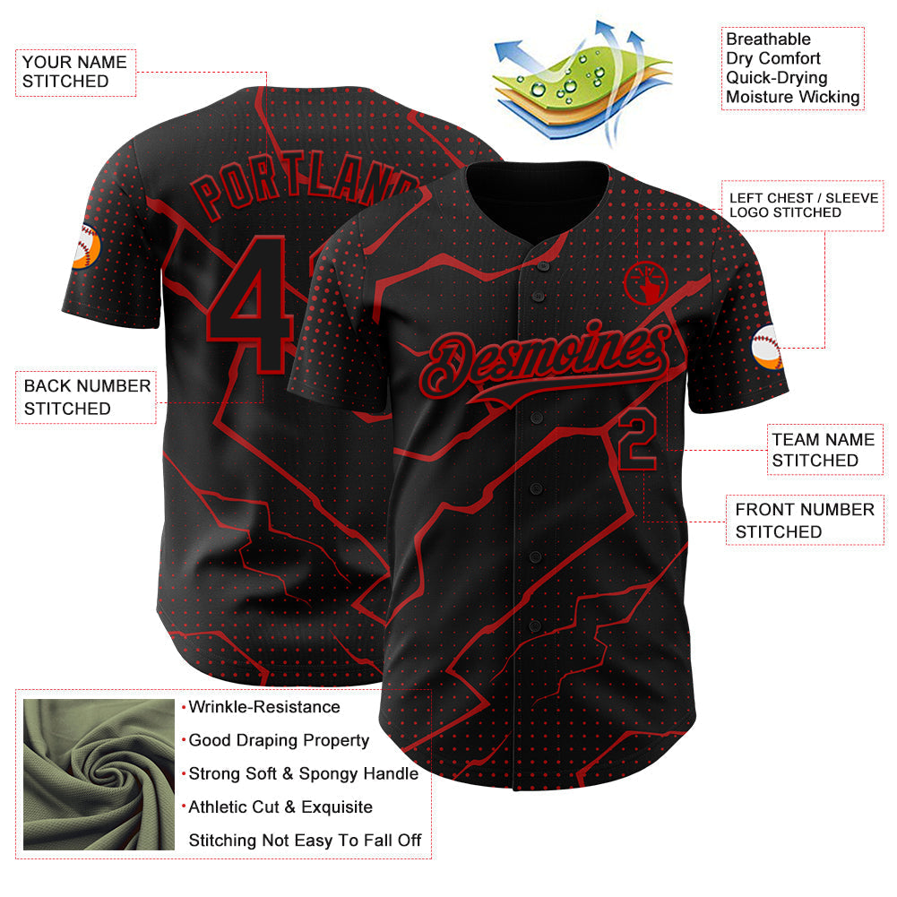 Custom Black Red Lightning Polka Dot Authentic Baseball Jersey baseball jersey product view 3