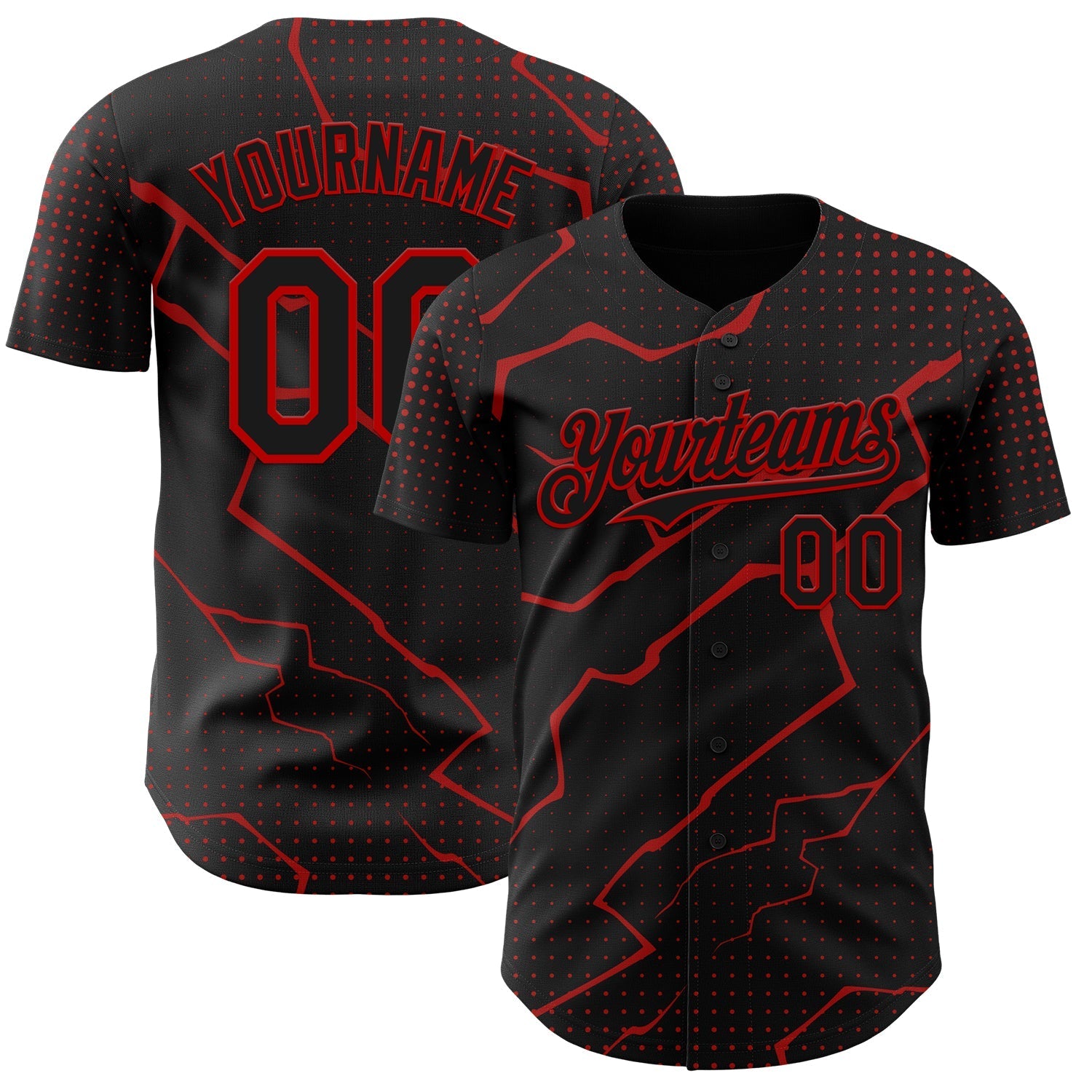 Custom Black Red Lightning Polka Dot Authentic Baseball Jersey baseball jersey product view 1