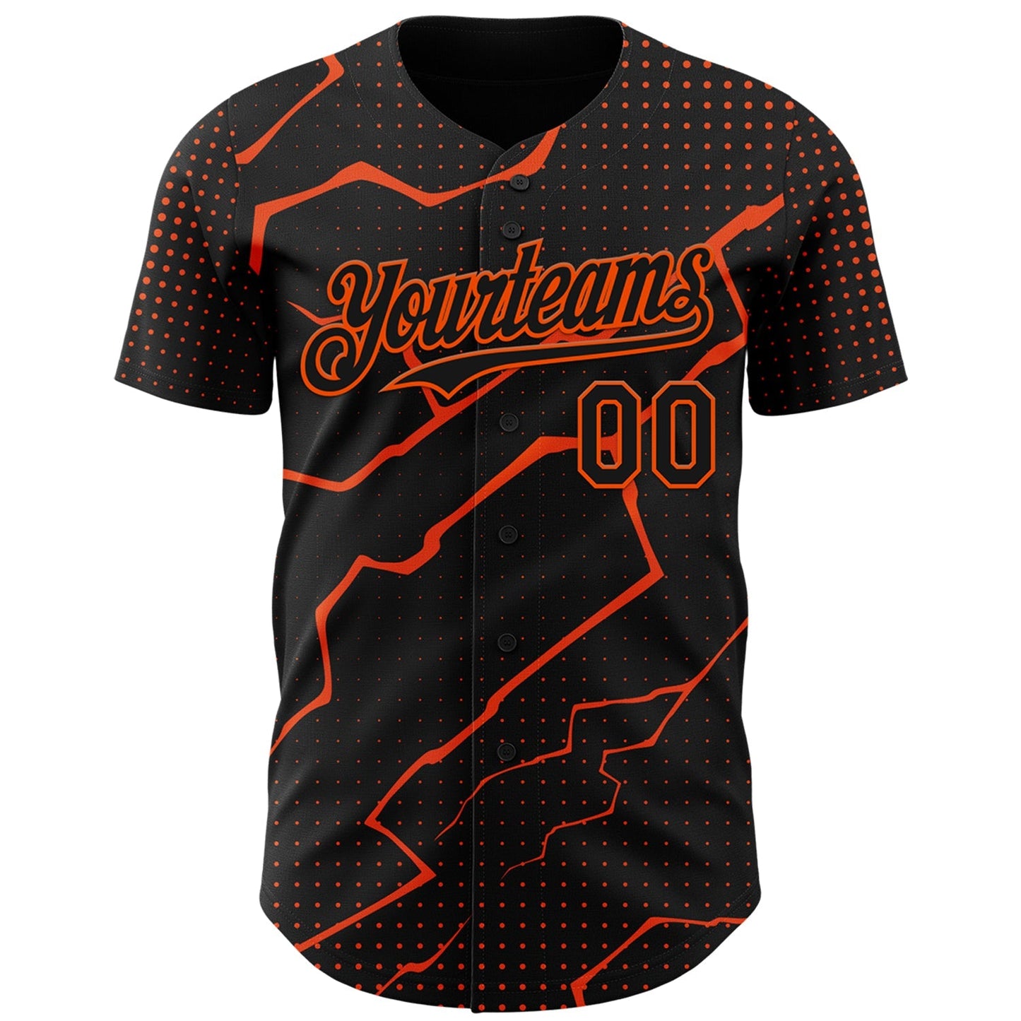 Custom Black Orange Lightning Polka Dot Authentic Baseball Jersey baseball jersey product view 2