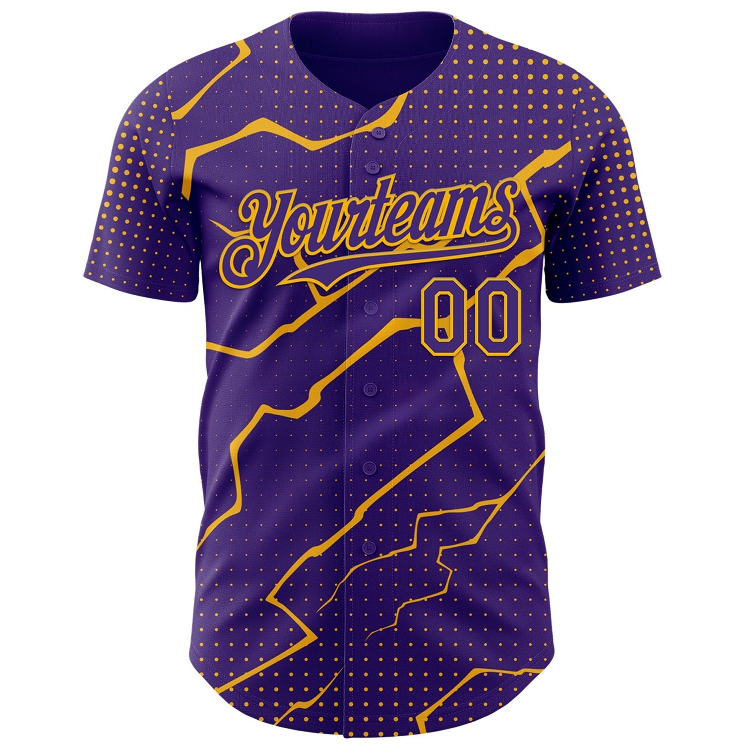 Custom Purple Gold Lightning Polka Dot Authentic Baseball Jersey baseball jersey product view 2