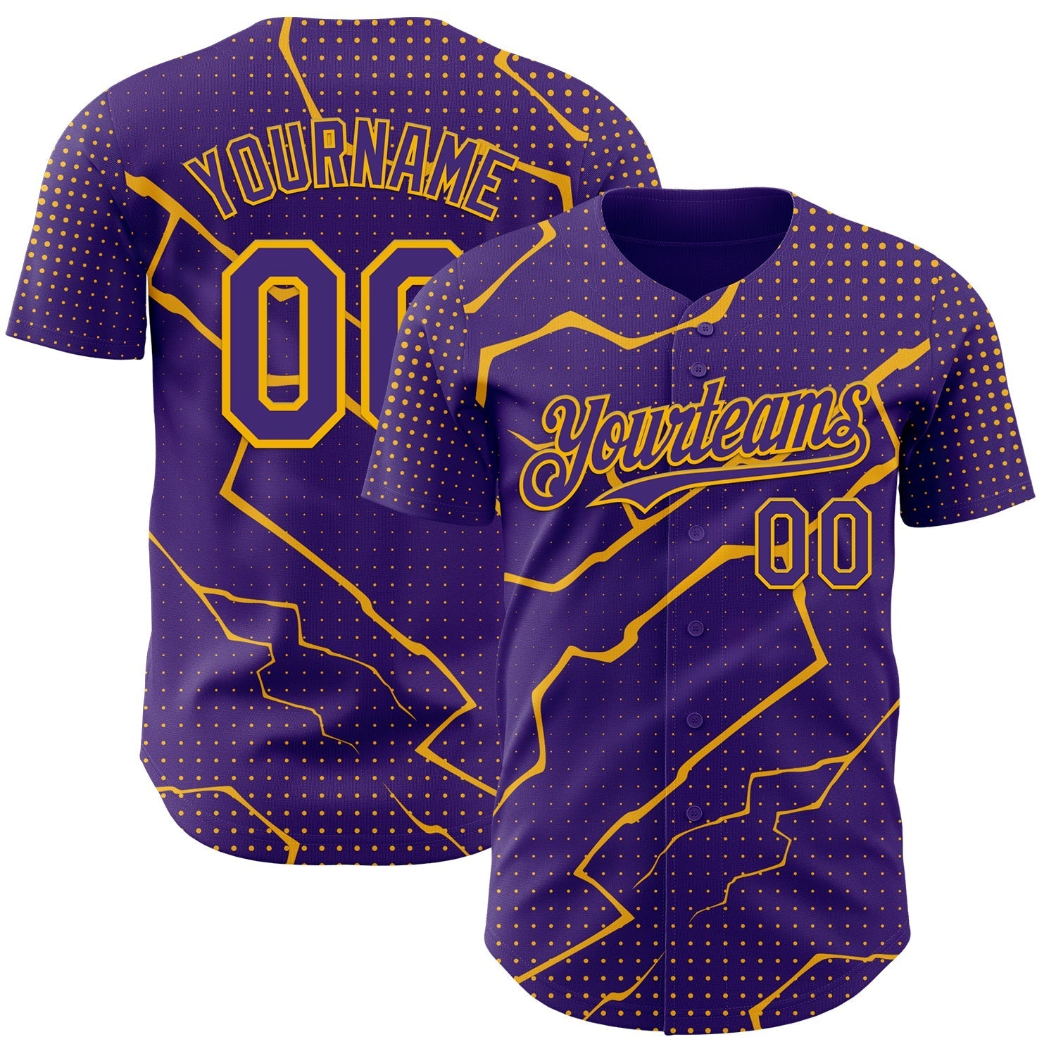 Custom Purple Gold Lightning Polka Dot Authentic Baseball Jersey baseball jersey product view 1
