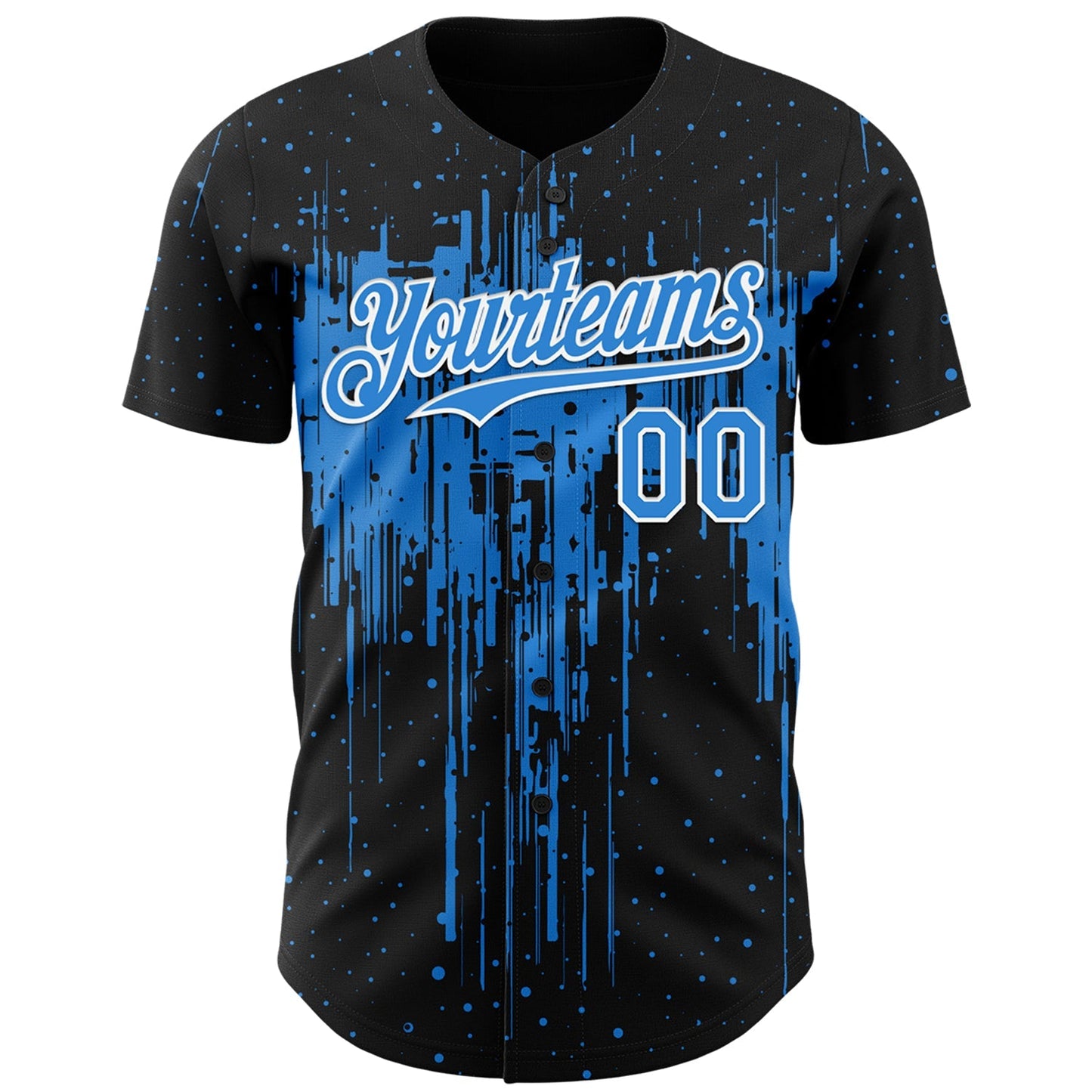 Custom Black Powder Blue-White Dripping Splatter Paint Authentic Baseball Jersey baseball jersey product view 2