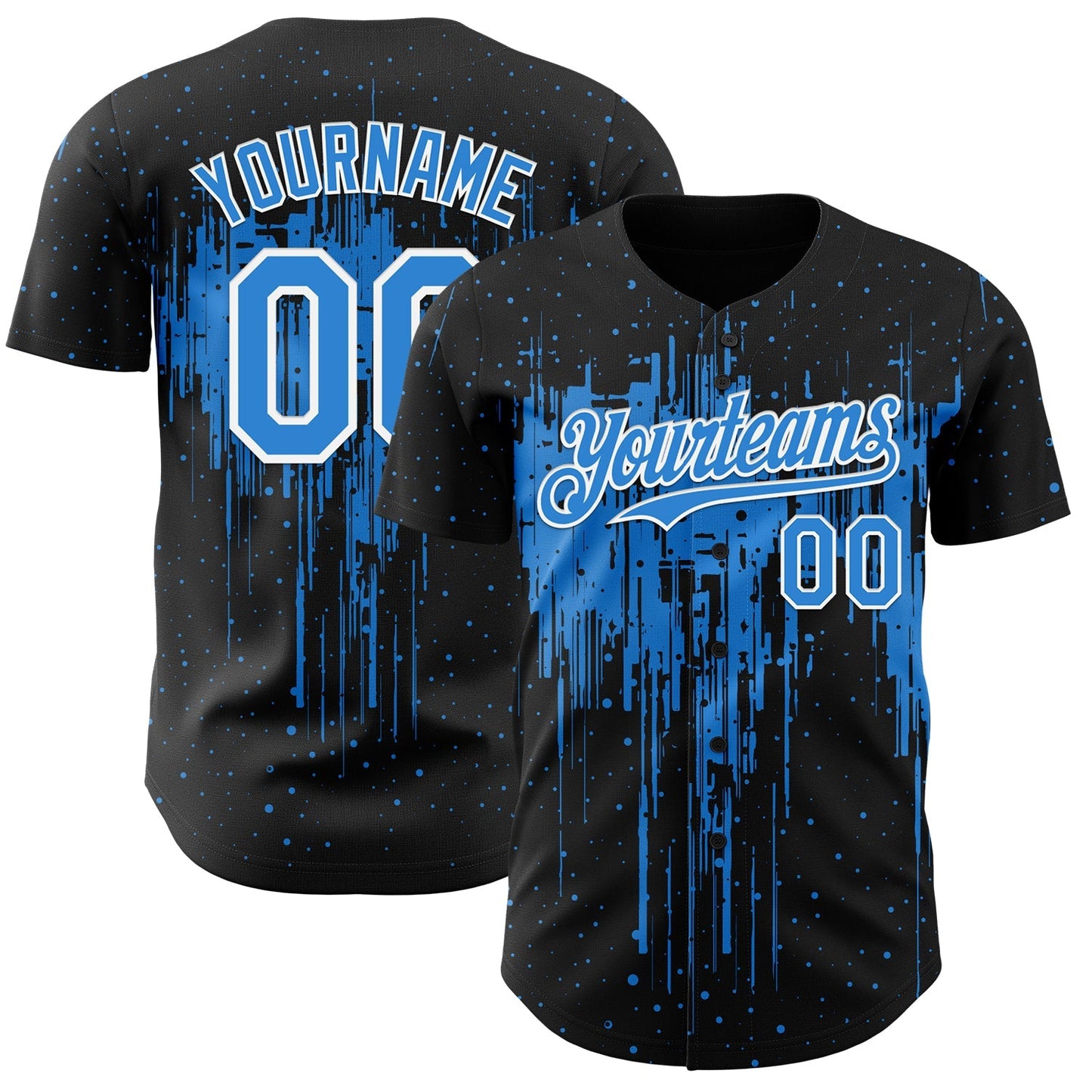 Custom Black Powder Blue-White Dripping Splatter Paint Authentic Baseball Jersey baseball jersey product view 1