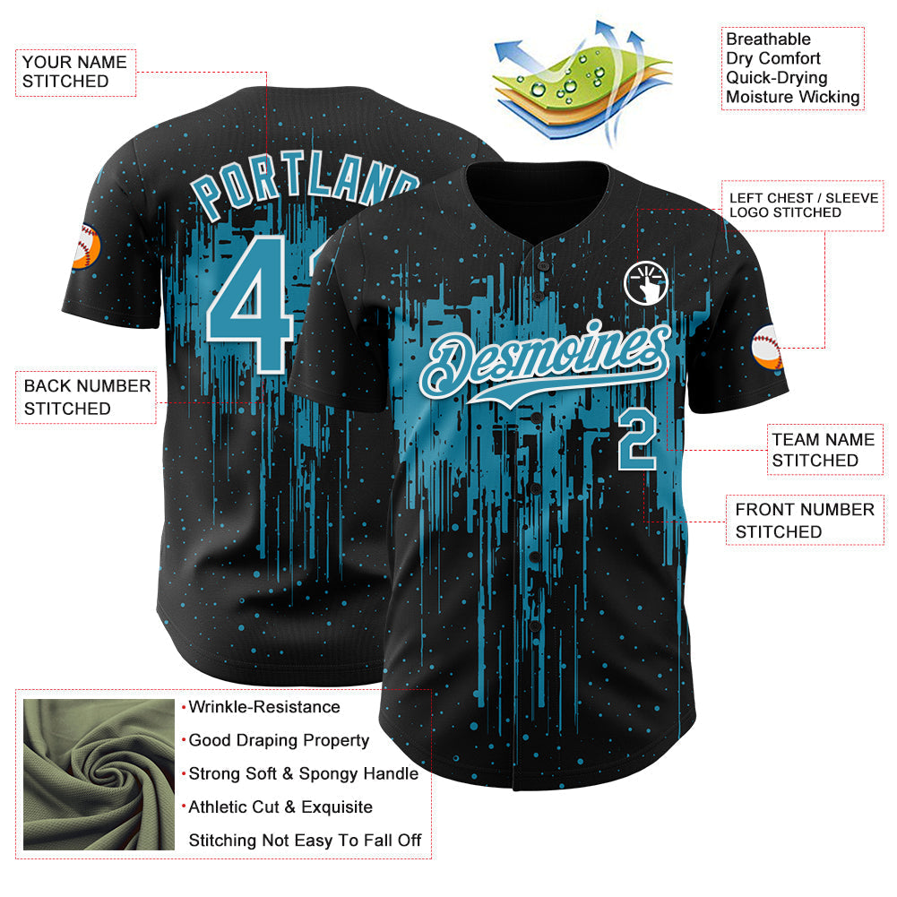 Custom Black Panther Blue-White Dripping Splatter Paint Authentic Baseball Jersey baseball jersey product view 3