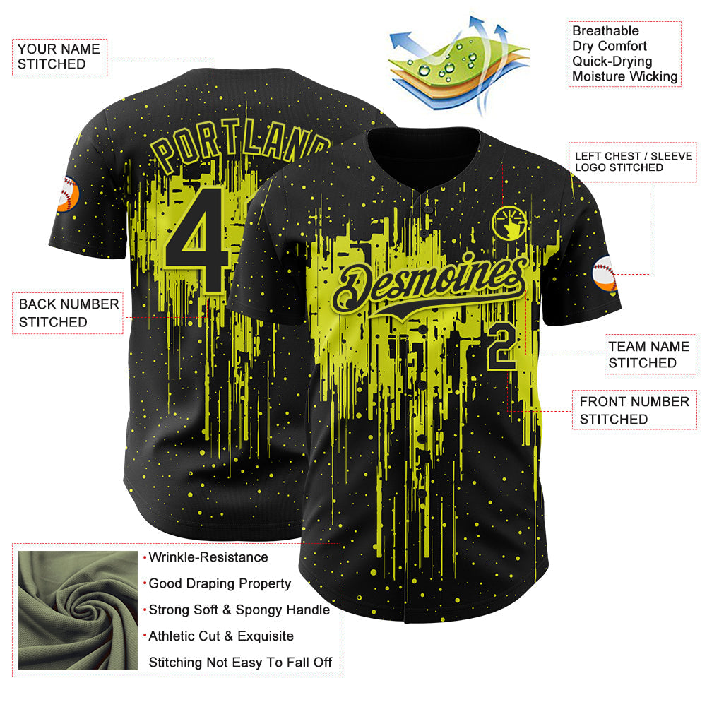 Custom Black Neon Yellow Dripping Splatter Paint Authentic Baseball Jersey baseball jersey product view 3